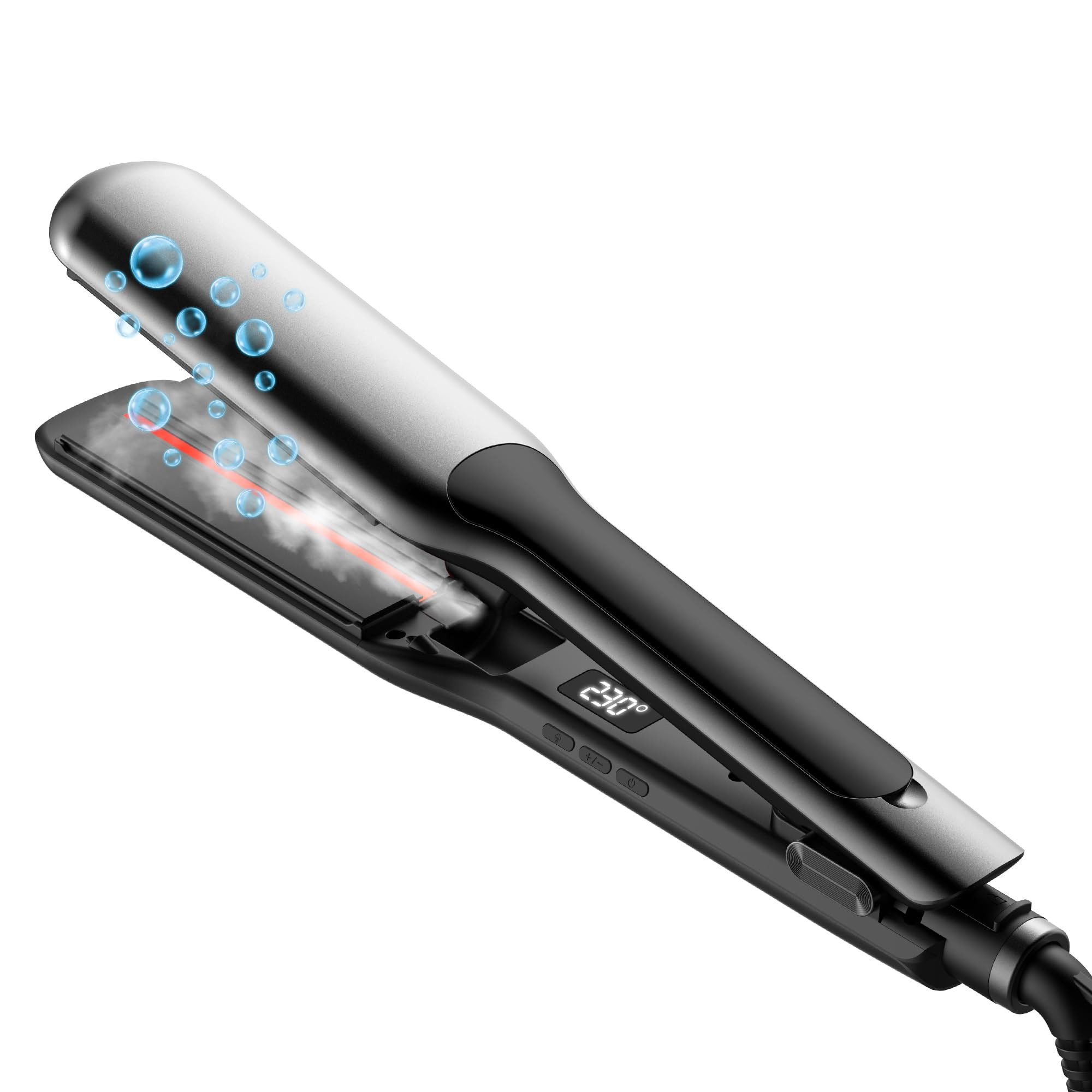 UKLISS Dampf-Haarglätter mit breiten Platten und LCD-Display, Haarglätter für ultraglattes Haar Keramik-Beschichtung, Temperatureinstellung 100–230 °C mit Haarschutz
