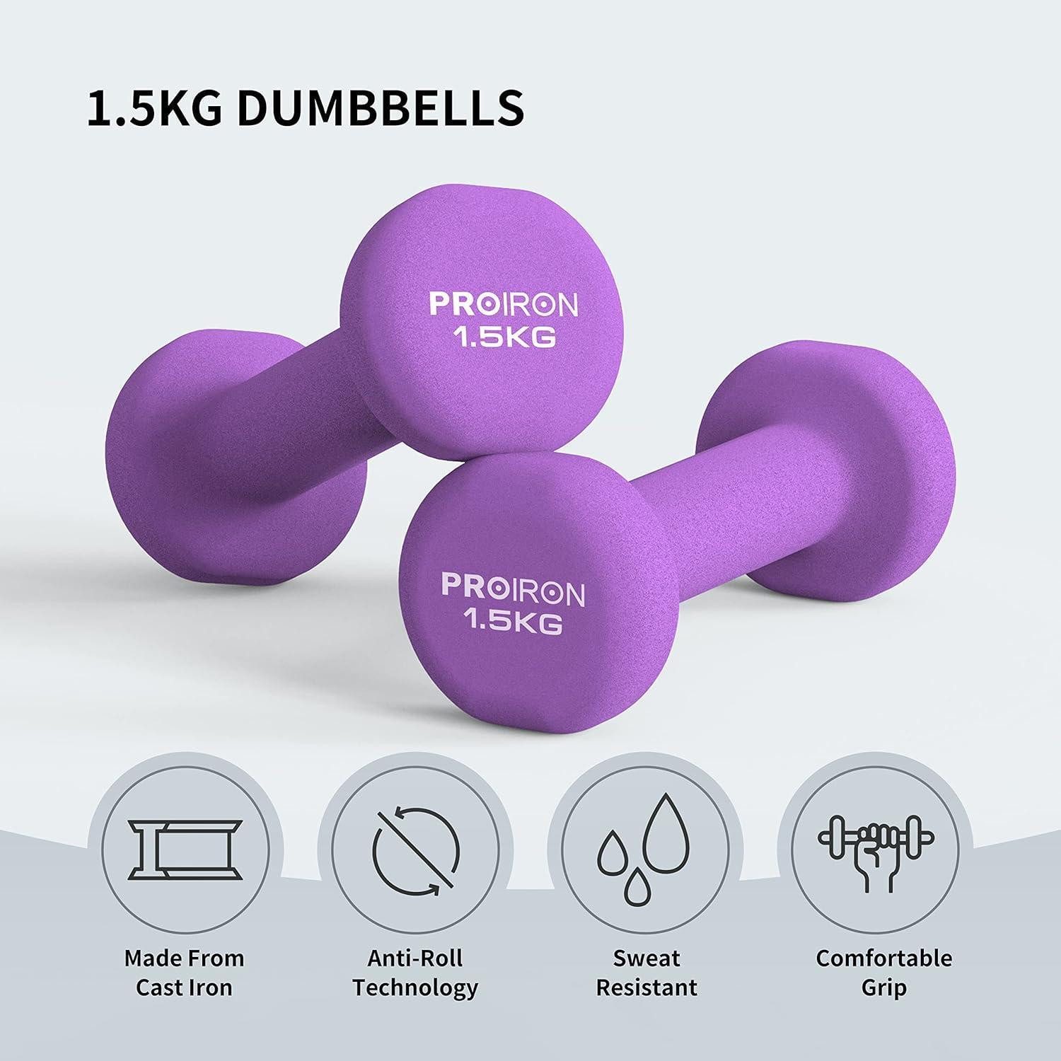 PROIRON Hantel-Set Neopren Kurzhanteln 1.5KG 2er-Set Frauen Gym Yoga Kinder Pilates