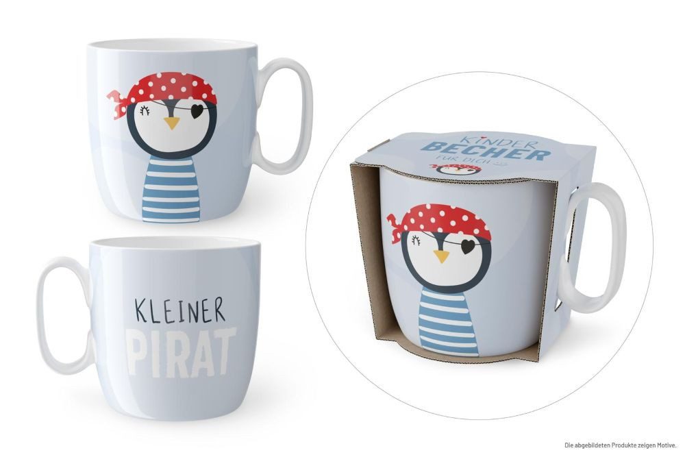 La Vida Geschenk für Dich Kinderbecher Tasse mit Henkel /Pinguin/ Pirat / Bär - Bärenstark/ Einhorn, 1-tlg., Porzellan Kinderbecher 150ml Pinguin - Pirat - Tasse mit Henkel/Pinguin/Spruch - Kleiner Pirat/H/Ø ca. 6,8 x 7,4 cm, Fassungsvermögen 150 ml, versch. Motive / Kindgerechtes Motiv / Geschenkidee für Kinder