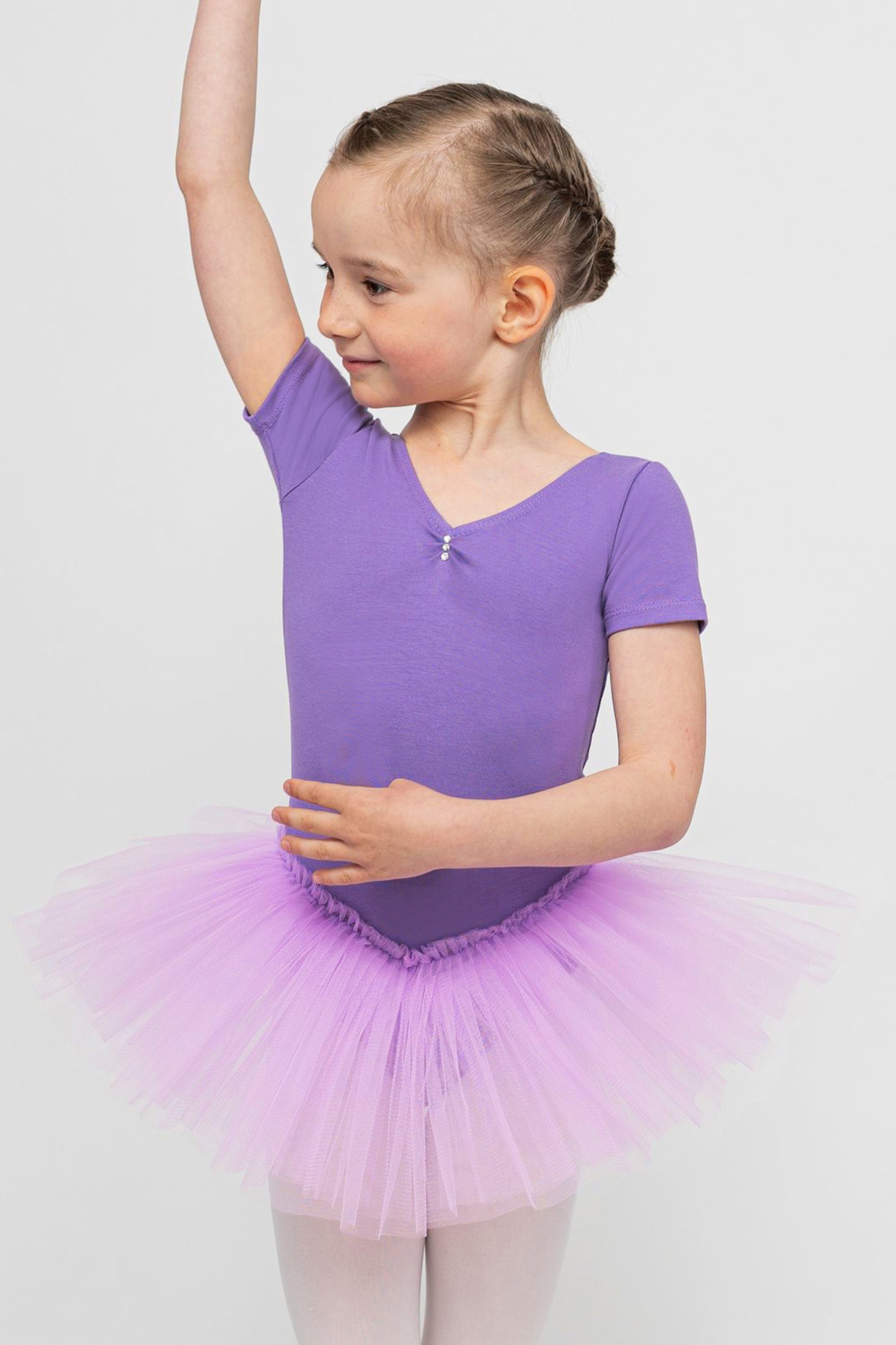 tanzmuster Tüllkleid Ballett Tutu Nele mit Glitzersteinen Kurzarm Ballettkleid aus weicher Baumwolle mit Tüllrock für Mädchen