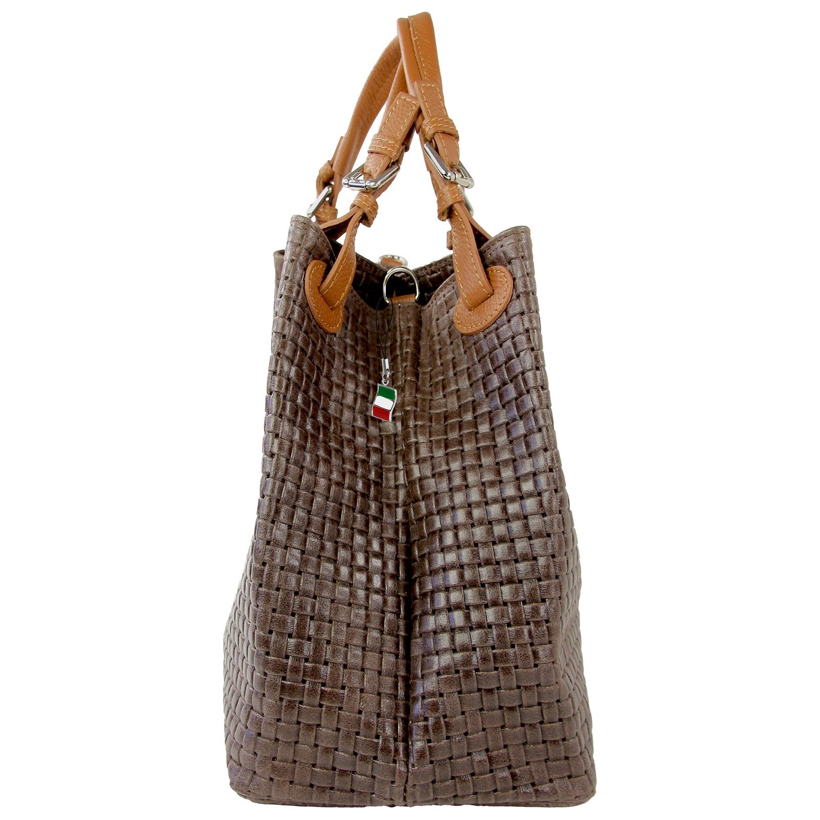 FLORENCE Handtasche Florence Damen Handtasche Echtleder (Handtasche), Damen Leder Handtasche, Umhängetasche, dunkelbraun ca. 31cm x ca. 28cm