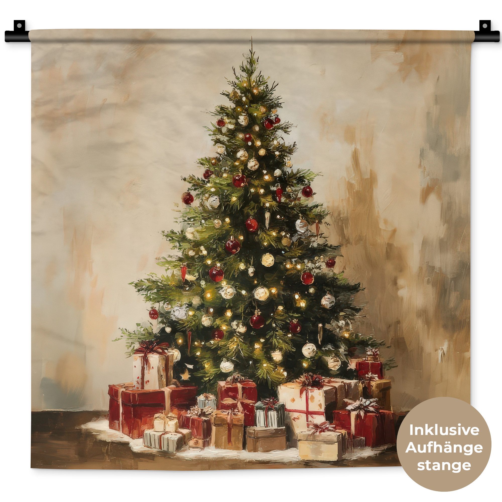 MuchoWow Wandteppich Weihnachtsbaum - Geschmückt - Farbenfroh, Quadratisch, Höhe: 3 mm, Wand Teppich, Deko für an den Wand, 60x60 cm