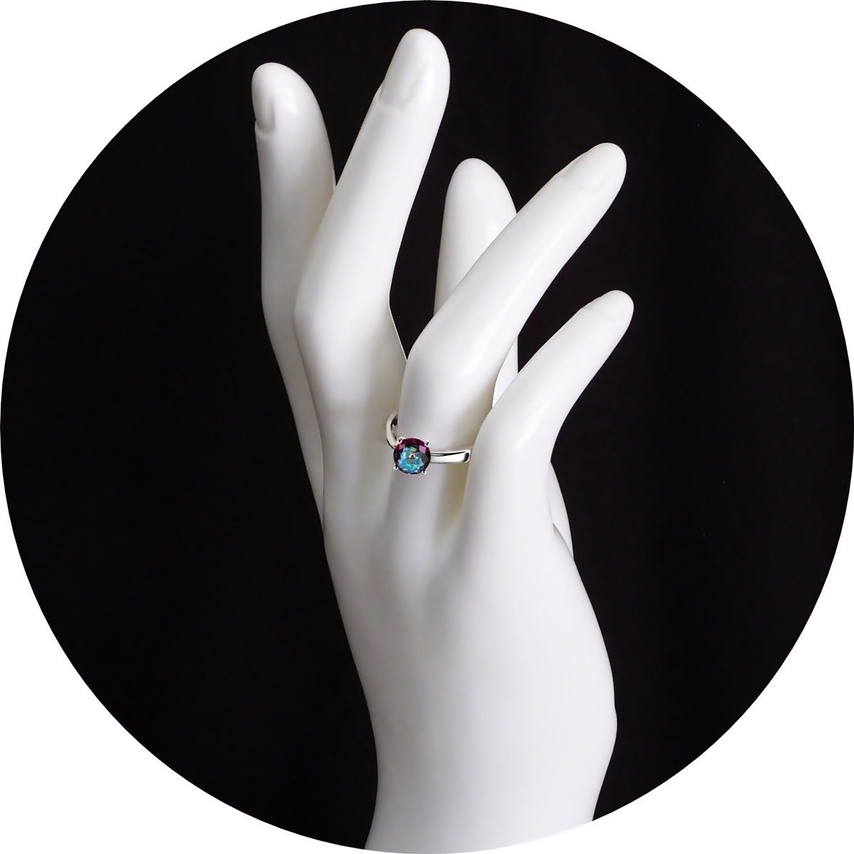 Goldene Hufeisen Solitärring Damen Solitär Mystic Topas Fingerring 925 Silber mit Edelstein Rund, Edelsteinschmuck für Damen