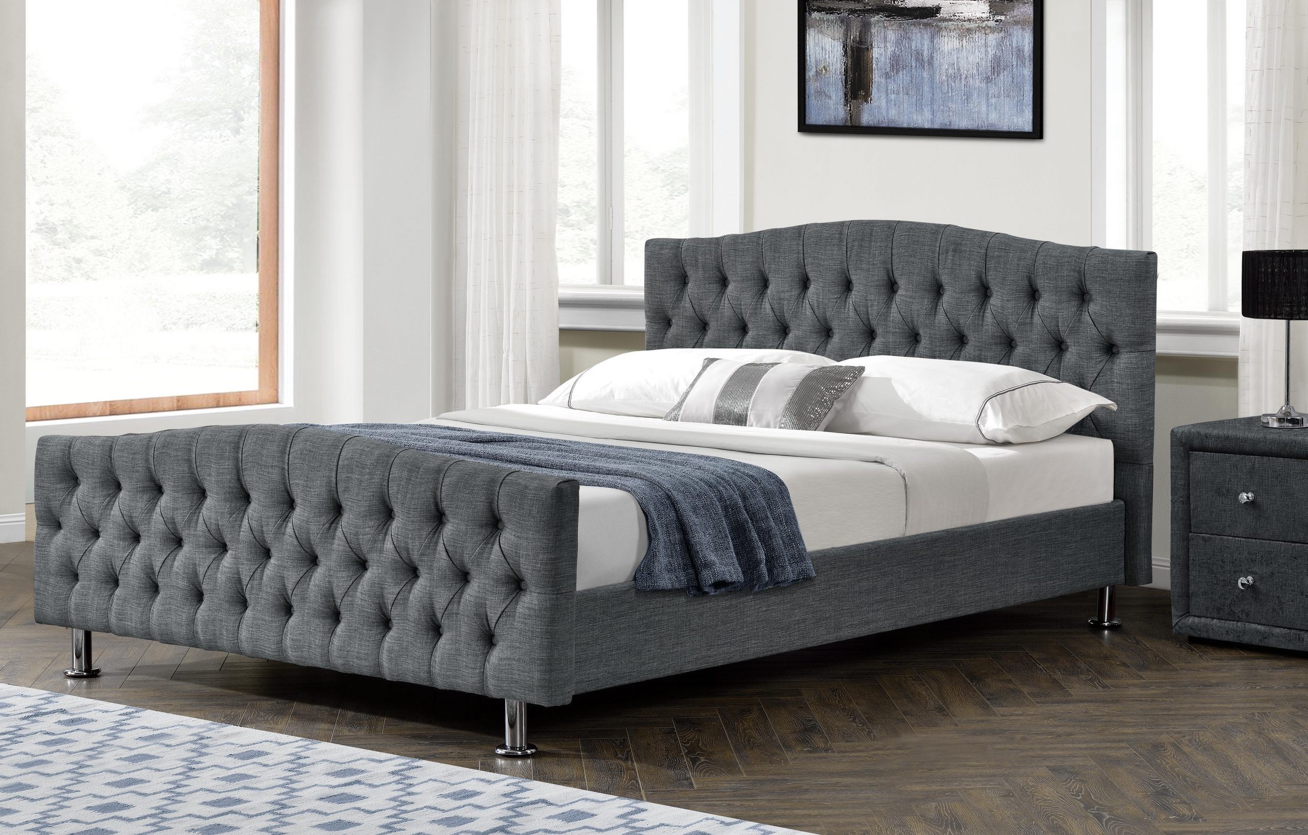 Polsterbett Chesterfield Bett mit hochwertiger Textil Leder Polsterung