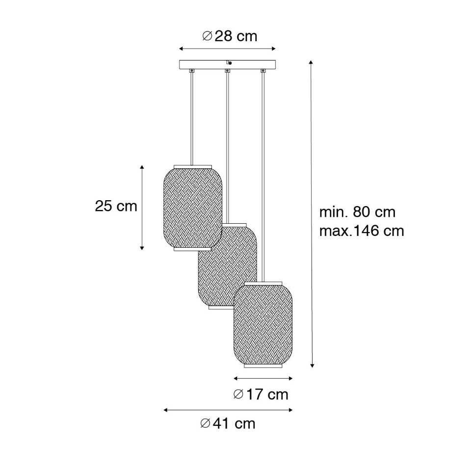 Qazqa Pendelleuchte Yvonne, ohne Leuchtmittel, E27, Naturel, Orientalisch, Bamboo, 3-flammig