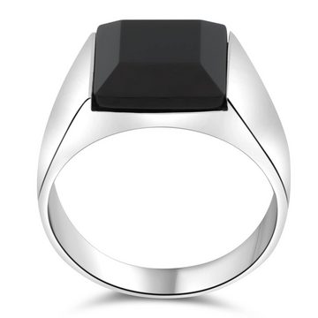 Tony Fein Siegelring Onyx Stein Schwarz Massiv 925er Sterling Silber, Rhodiniert Made in Italy für Damen und Herren