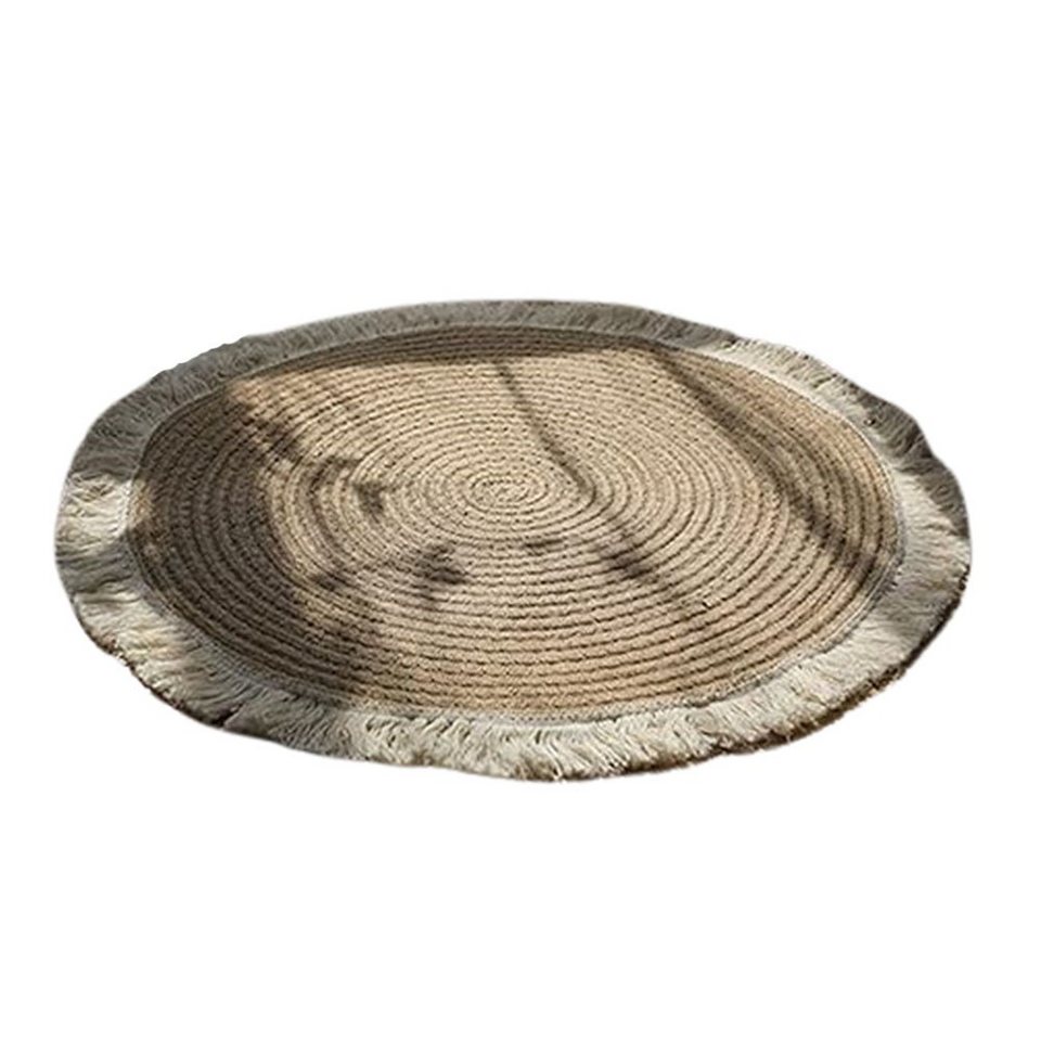 Teppich Teppich Jute mit Quaste Handmade Geflochten Rund Teppich (80 *  80cm), FELIXLEO