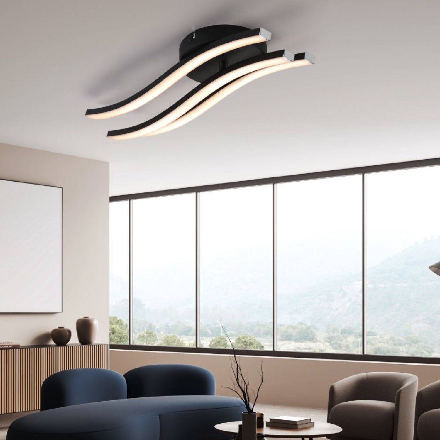 IMPTS Deckenleuchte LED Deckenlampe, Warmweiß, warmweiße Lichtfarbe, Schwarz, Wellenförmig, Modern LED Deckenlampe für Wohnzimmer Schlafzimmer Küche und Flur