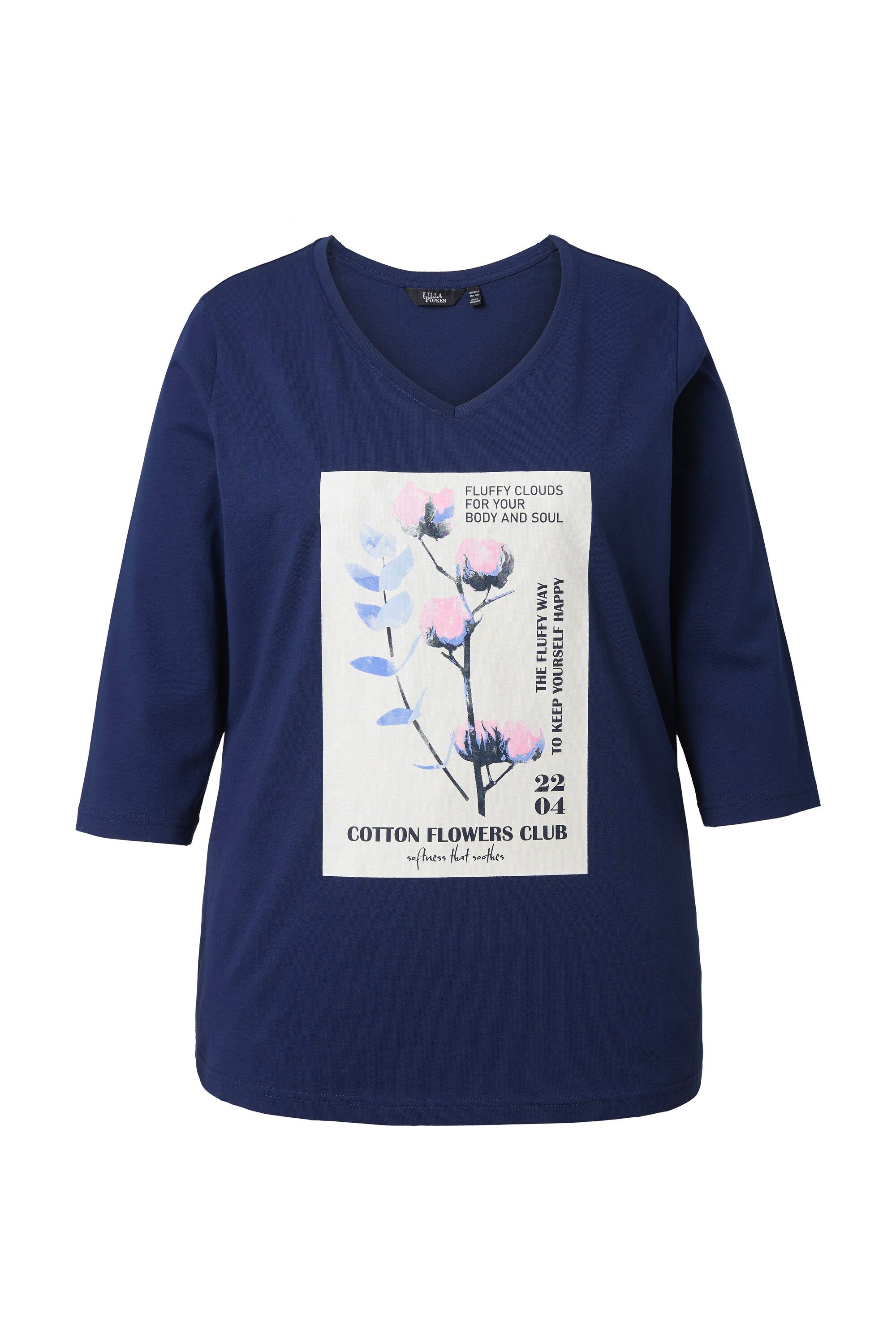 T-Shirt Shirt Pflanzenmotiv Classic V-Ausschnitt 3/4-Arm