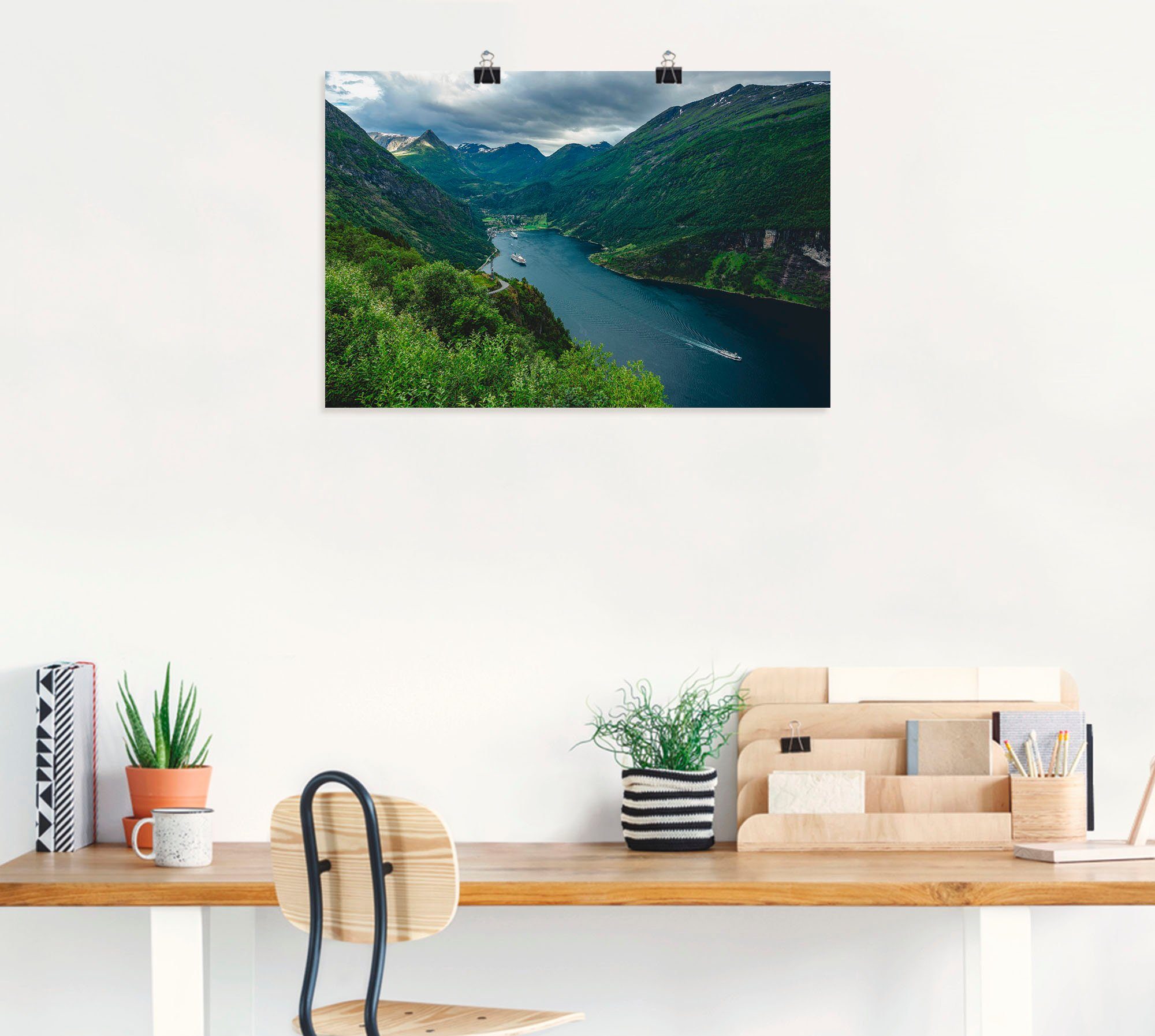 Artland Wandbild Blick Norwegen, als Poster Küste versch. auf den Alubild, Wandaufkleber Geirangerfjord oder (1 Größen St), in Leinwandbild