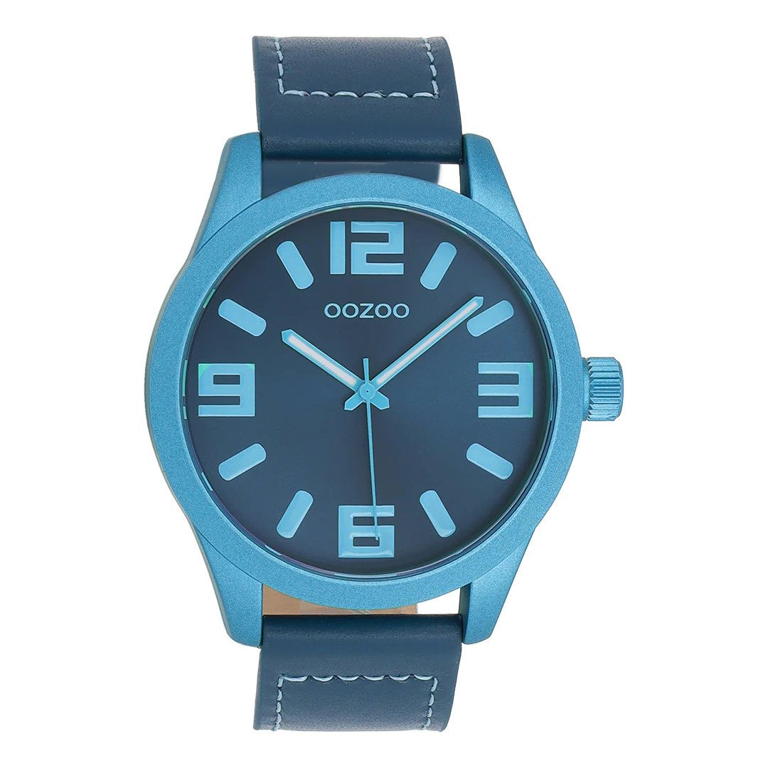 OOZOO Quarzuhr XXL Unisex Uhr C0913 Blau Dunkelblau 46 mm Lederband Quarzuhr