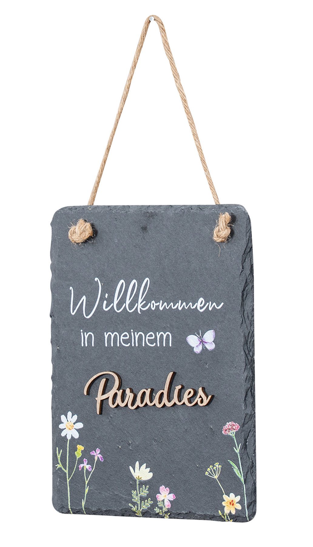 Levandeo® Wandbild, Schiefertafel Willkommen 15x20cm Paradies günstig online kaufen