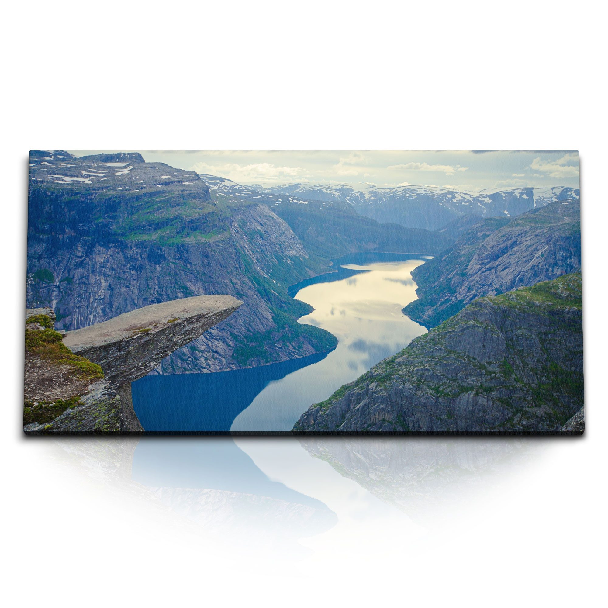 Leinwandbild Kunstdruck Bilder 120x60cm Norwegen Berge Fluss Natur Gebirge Felsen