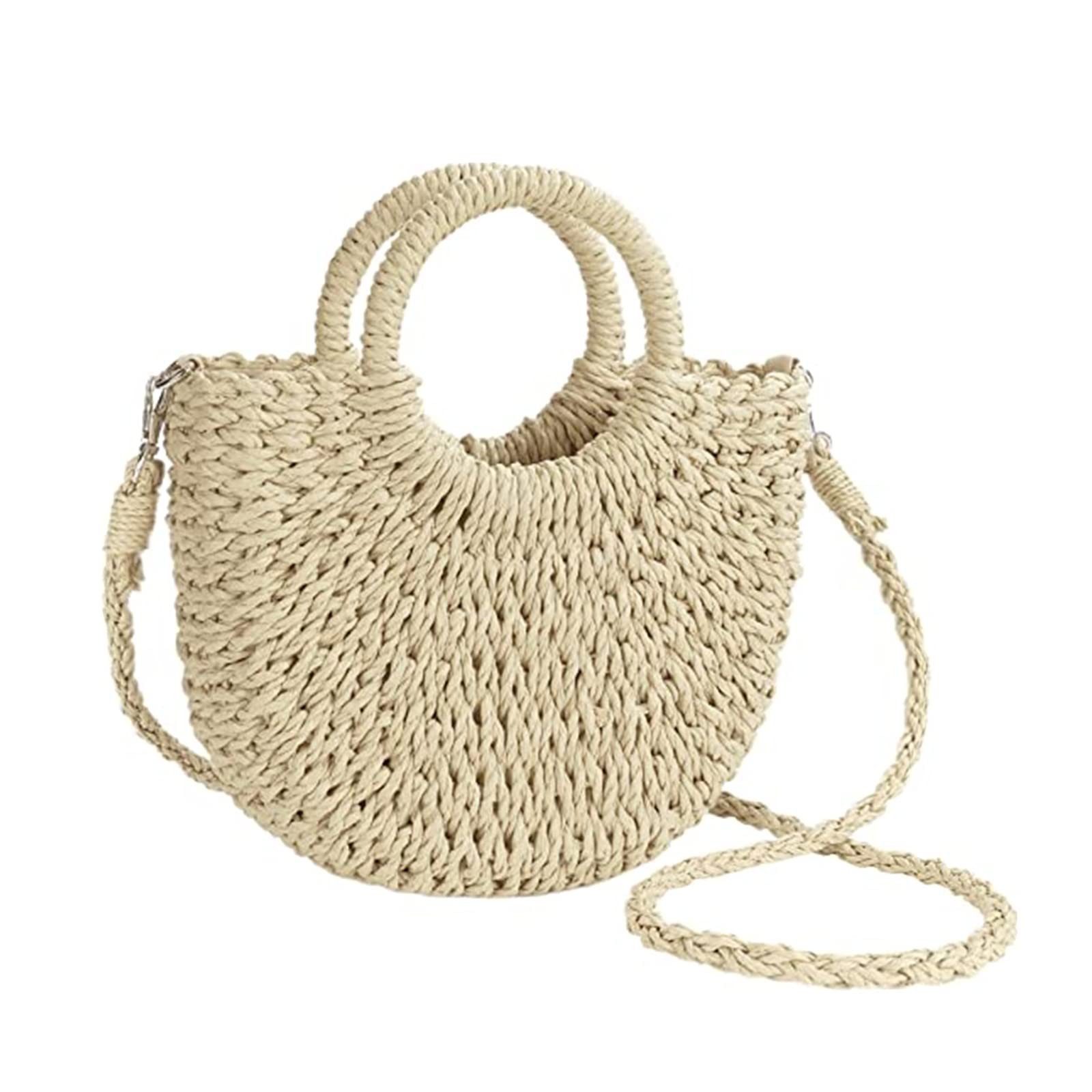 Zaewry Strandtasche Stroh-Strandtasche für Damen, Umhängetasche Boho-Geldbörse, süße gewebte Handtasche mit Henkel, Korbtasche