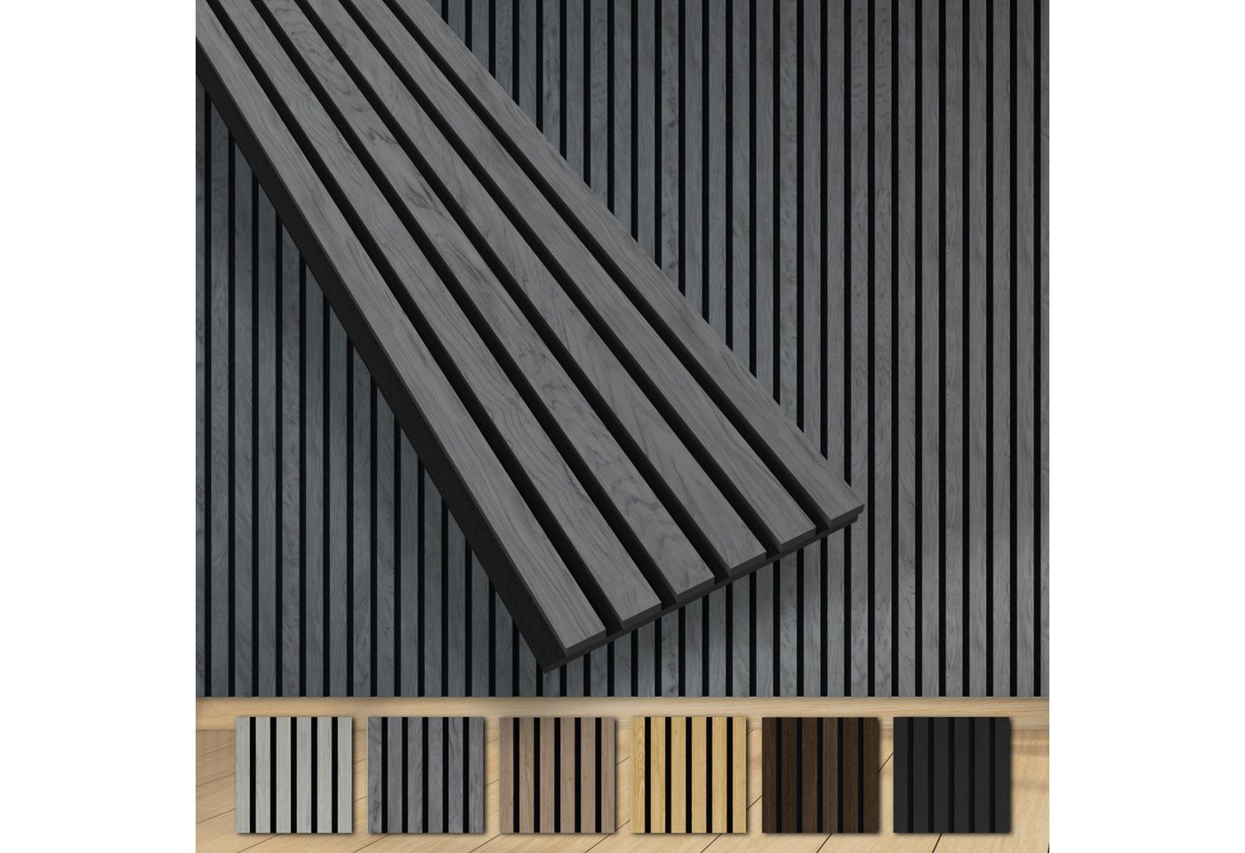 Hexim Wandpaneel, BxL: 30.5x280 cm, (Akustikpaneele 4 Stück 280x30cm Holz Grande - XXL Holzpaneele Platten Lamellen Wandverkleidung Echtholzfurnier 21mm Filz Schalldämmung MDF Grau 3,37m² Grey Ash)