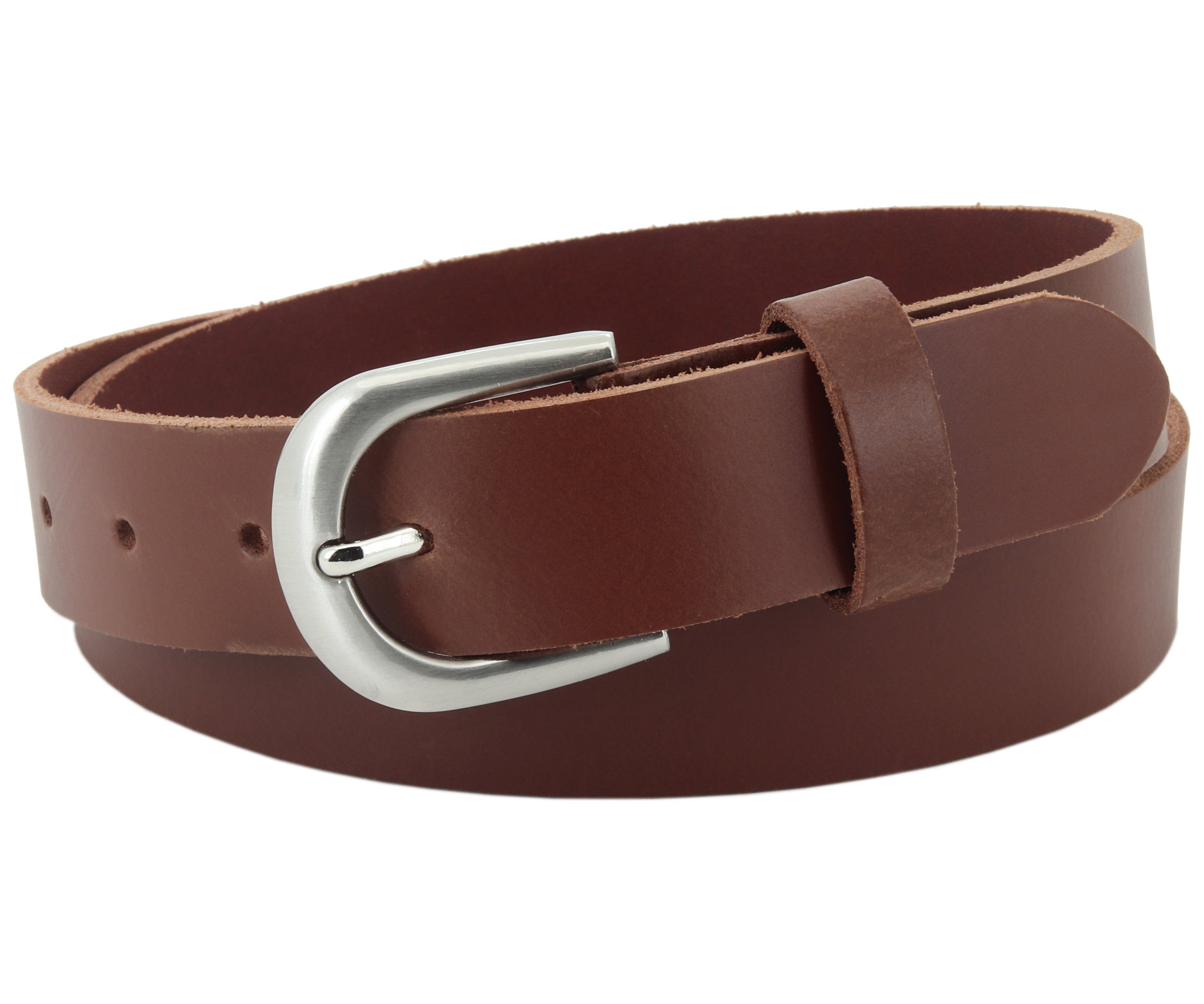 COLOGNEBELT Ledergürtel C8-PL 3 cm breiter Ledergürtel in Hellbraun mit runder silberner Gürtelschnalle