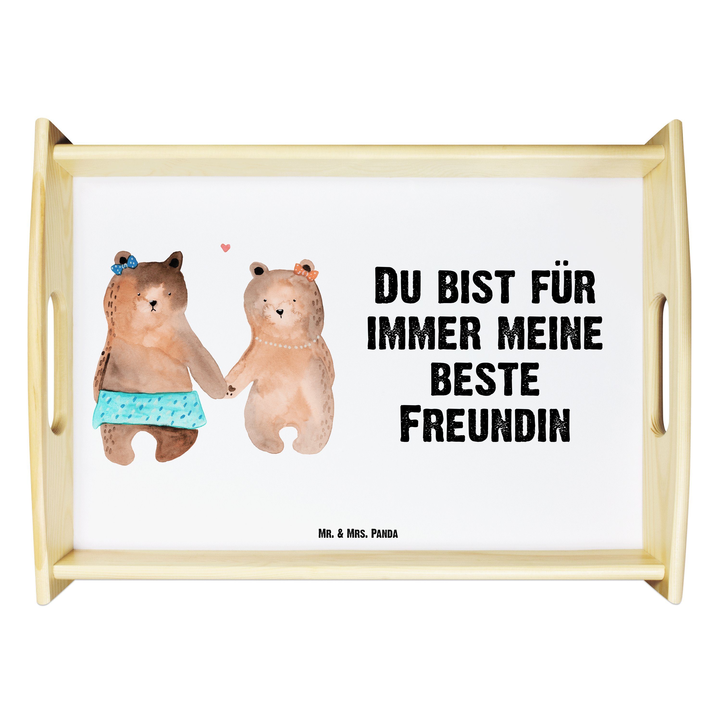 Weiß Panda Dekotablett, - Holzt, lasiert, Tablett, & Freundin Mr. Tablett Teddybär, Geschenk, (1-tlg) Bär Mrs. - Echtholz