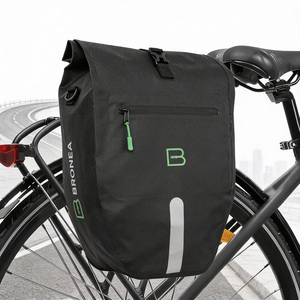 Bronea Fahrradtasche 2in1 Gepäckträgertasche Fahrrad XXL 28 Ltr - Verstärkt - Abnehmbar (Fahrradtasche für Gepäckträger hinten, Wasserdicht & Reflektierend - Laptoptasche), Innovatives verstellbares Click System für alle Gepäckträger
