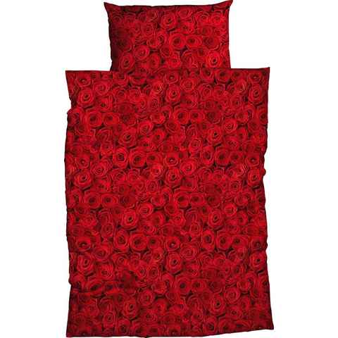 Bettwäsche Red Rose, CASATEX, Satin, 2 teilig, romantische rote Rosen