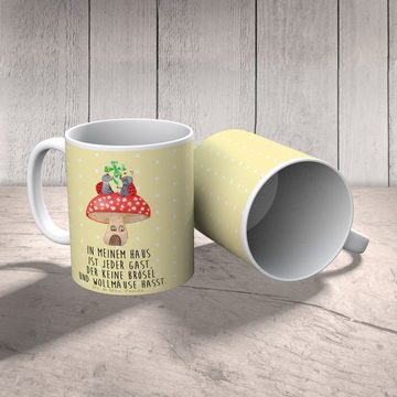 Mr. & Mrs. Panda Tasse Marienkäfer Fliegenpilz - Gelb Pastell - Geschenk, Büro Tasse, lustig, Keramik, Einzigartiges Botschaft