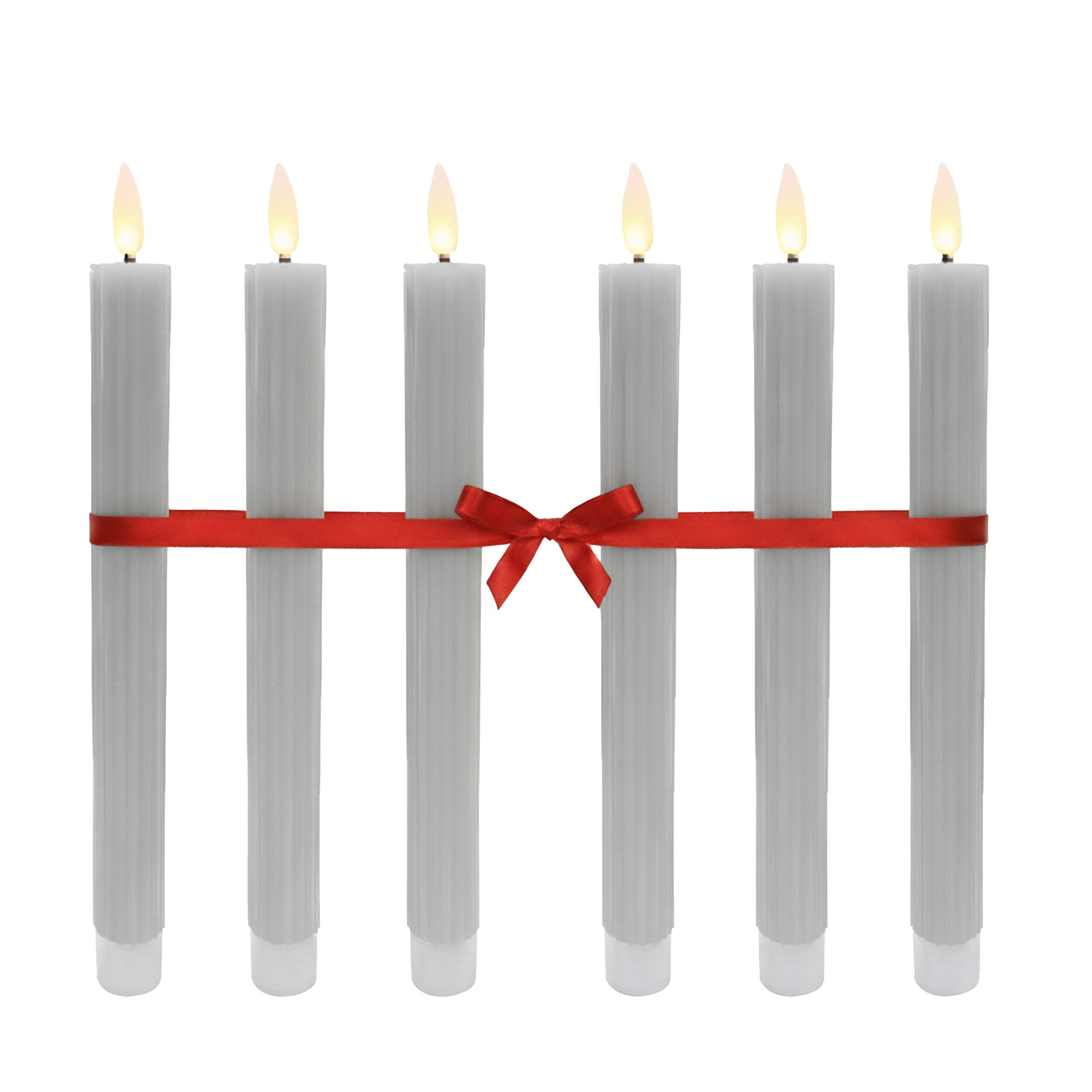 relaxdays LED-Kerze LED Stabkerzen 6er Set, Hellgrau