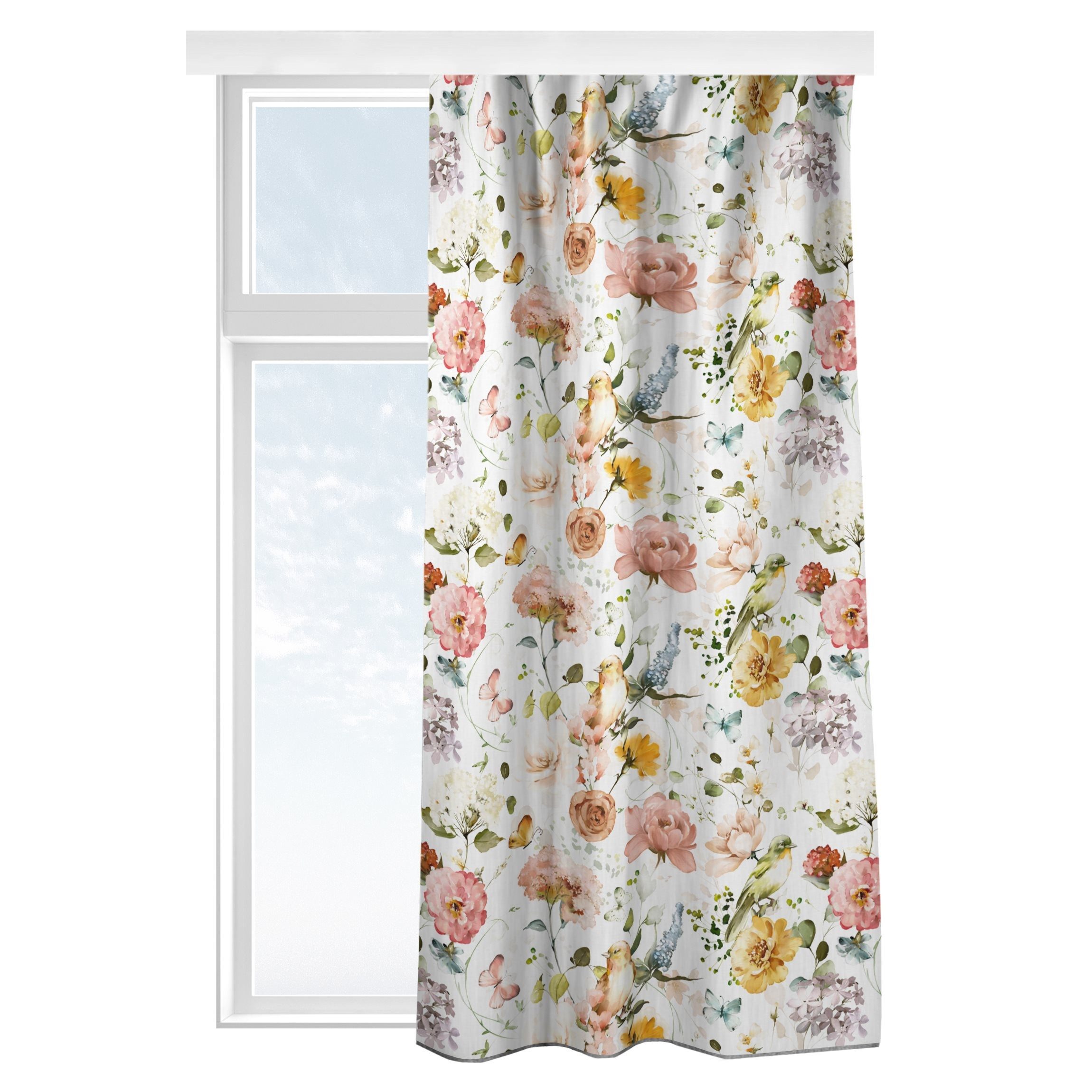 Bilderdepot24 Vorhang Gardine Modern Natur Blumen Vögel Aquarell Muster Türvorhang (1 St), Multifunktionsband, blickdicht, Samt, Schiebegardinen Schlafzimmer Wohnzimmer Schiebevorhang