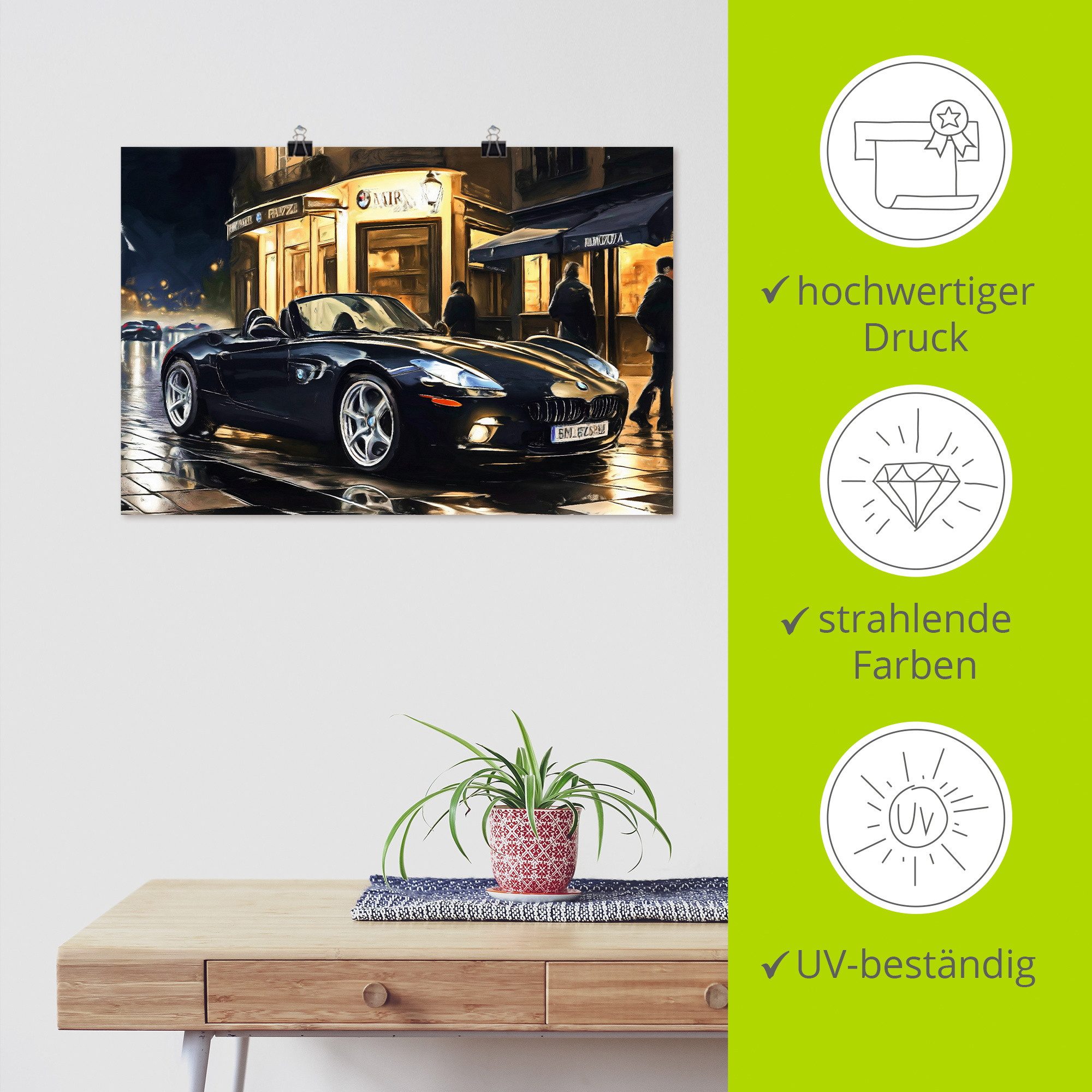 Artland Wandbild BMW Z8 nachts in Paris, (1 St), als Alubild, Leinwandbild, Poster, Wandaufkleber in verschied. Größen