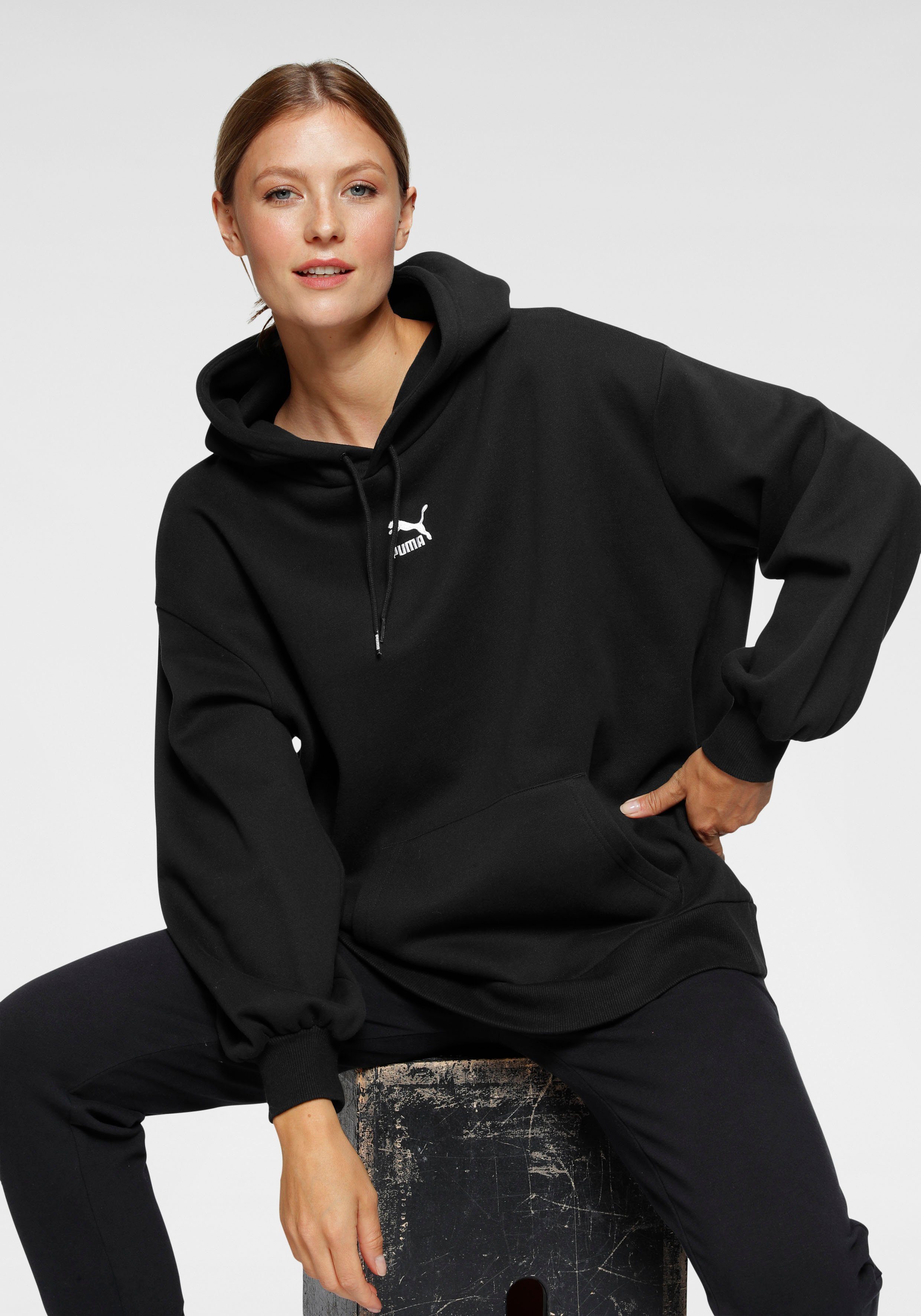 puma exclusive oversized organic cotton rainbow sweatshirt in black