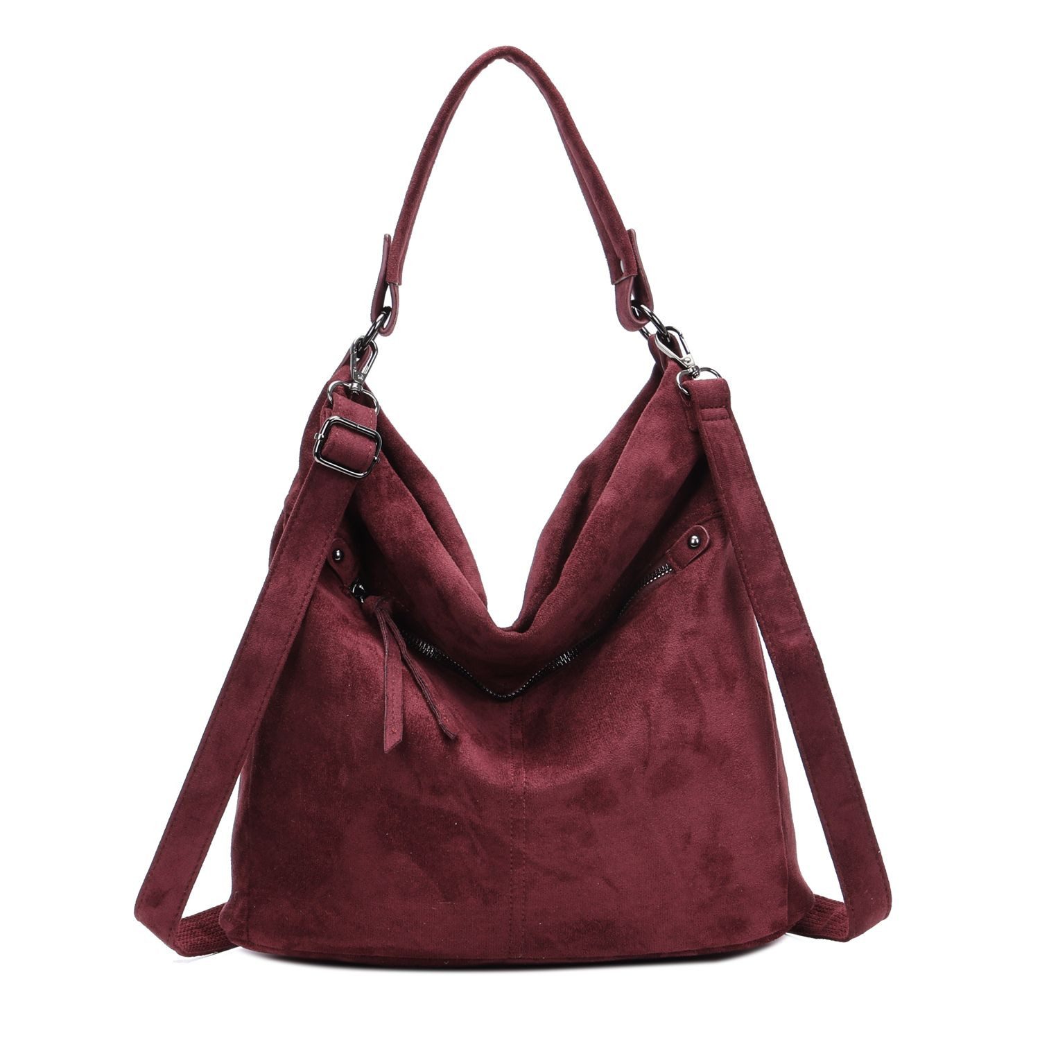 ITALYSHOP24 Schultertasche Damen Tasche Samt Shopper Hobo-Bag Umhängetasche Wildleder-Optik Reise, Crossbody Henkeltasche Beuteltasche Handtasche Velours CrossOver