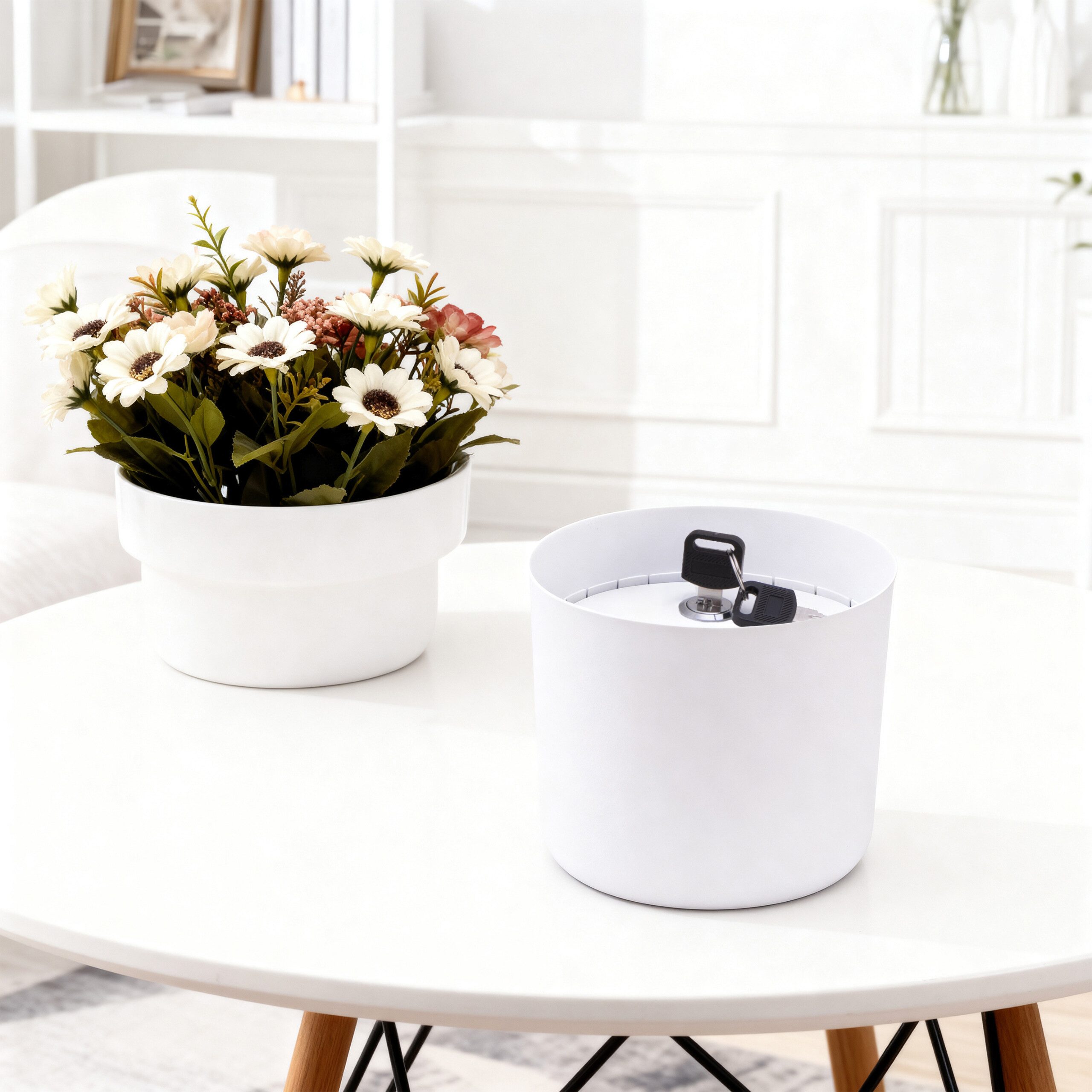 relaxdays Schlüsseltresor Blumentopf Safe mit 2x Schlüsseln, weiß