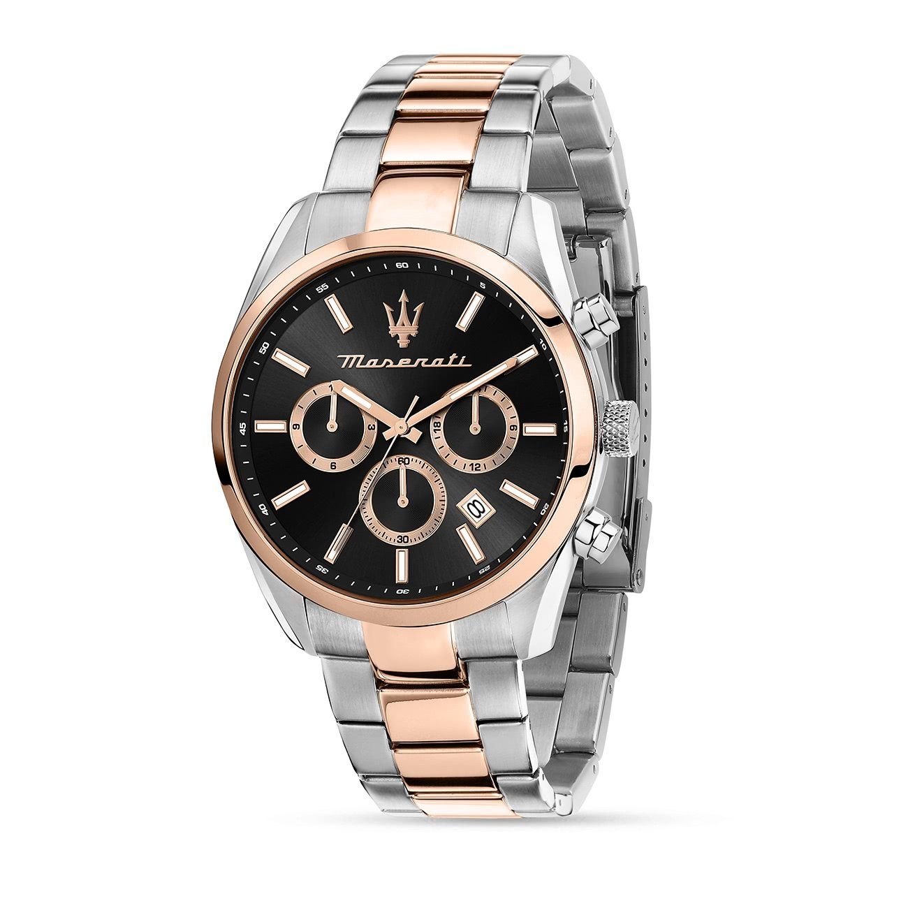 MASERATI Multifunktionsuhr Maserati Herrenuhr Attrazione, (Multifunktionsuhr), Herrenuhr rund, groß (ca. 43mm) Edelstahlarmband, Made-In Italy
