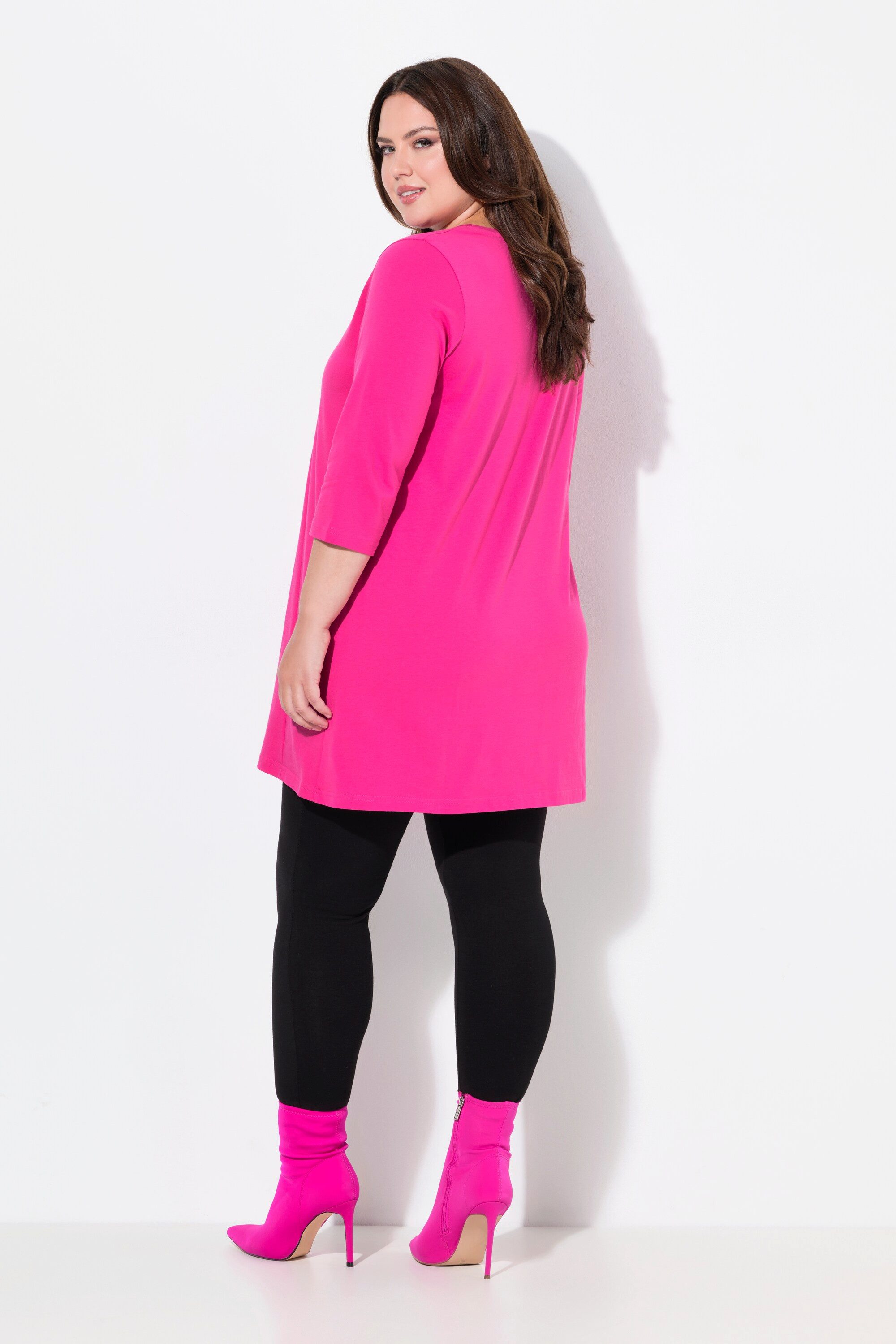 Ulla Popken Longshirt Longshirt Ziernähte A-Linie V-Ausschnitt 3/4-Arm