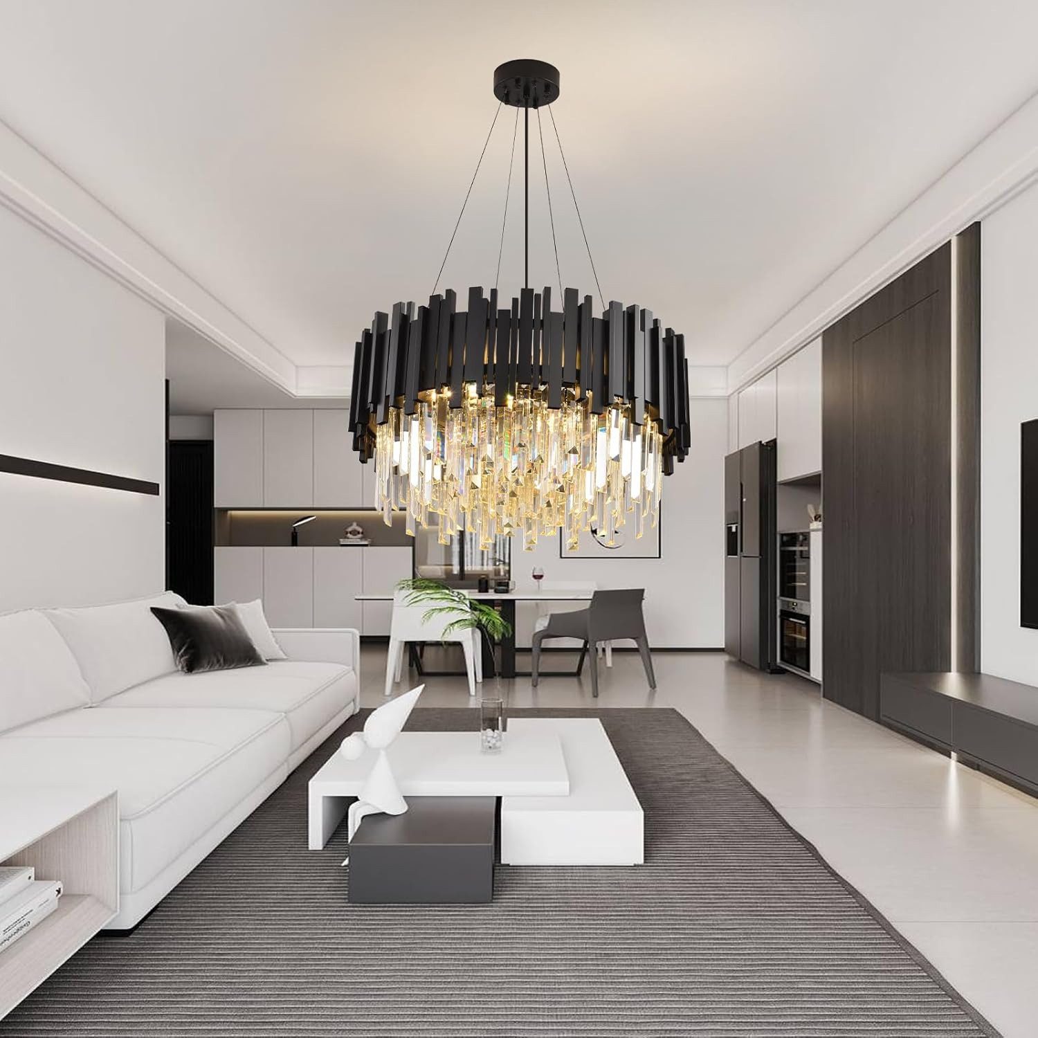 RRBEST Kronleuchter Kristall Leuchte, Kristall Deckenleuchte Silver, 9xE14 Lichter, für Esszimmer, Küche, Wohnzimmer, Schlafzimmer, Flur, Café, Bar