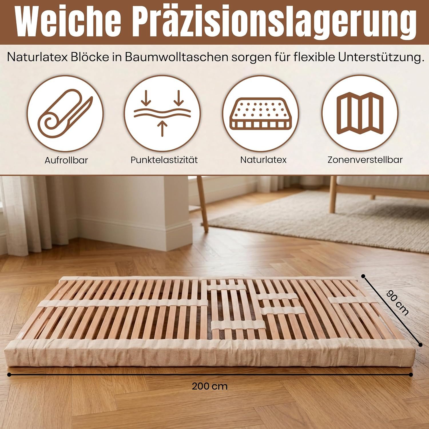 Rollrost Premium Schlafsystem – metallfrei – individuell verstellbar, geborgenschlafen, Kopfteil Nein, Fußteil Nein, Massivholz aus Buche, 100 % metallfreie Konstruktion