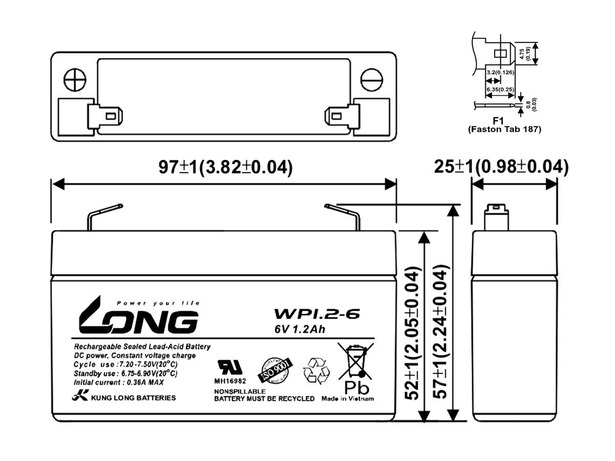 wartungsfrei 1,2Ah Bleiakkus LC-R061R3P Long 6V Kung AGM Batterie ersetzt