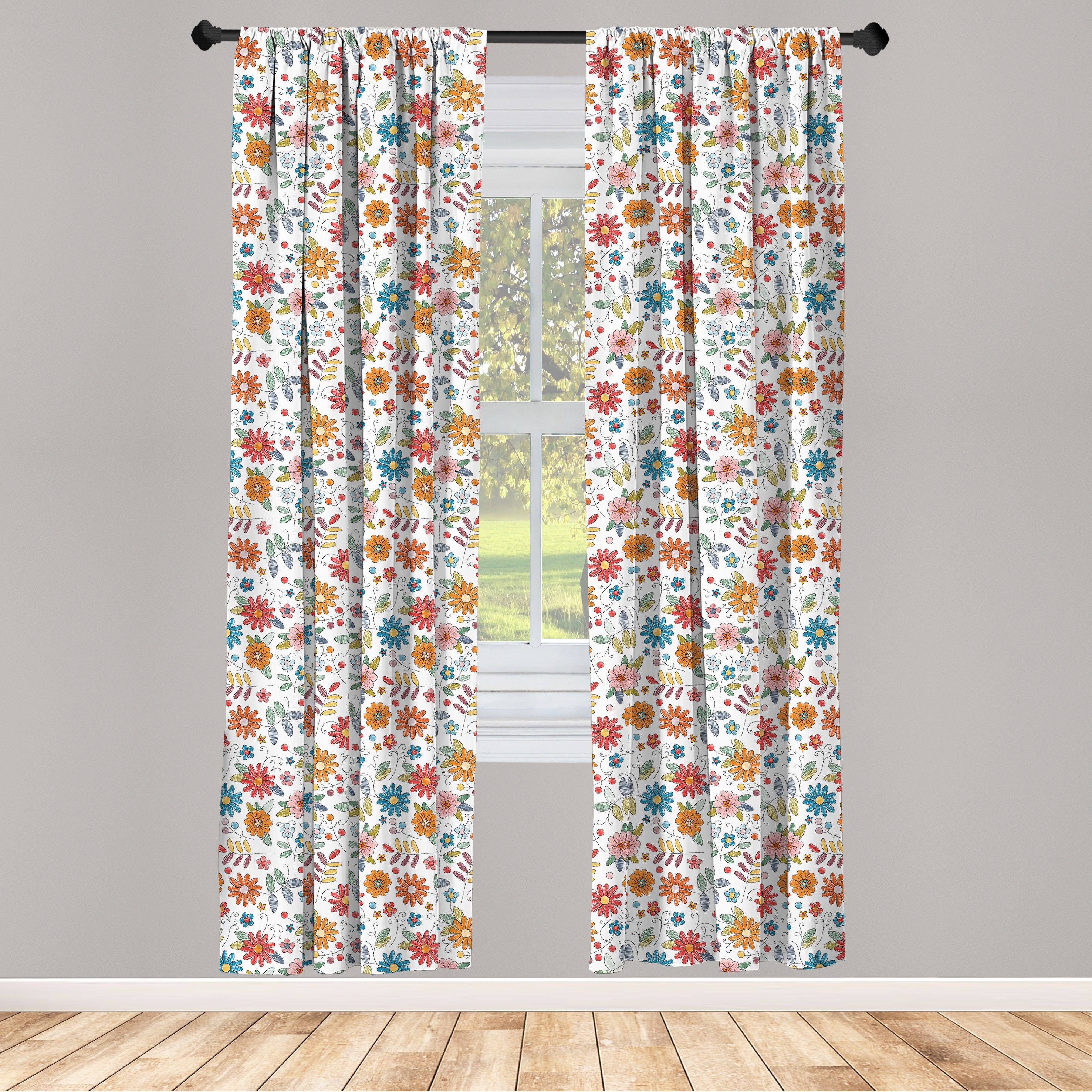 Gardine Vorhang für Wohnzimmer Schlafzimmer Dekor, Abakuhaus, Microfaser, Blume Bunte blühende Gänseblümchen