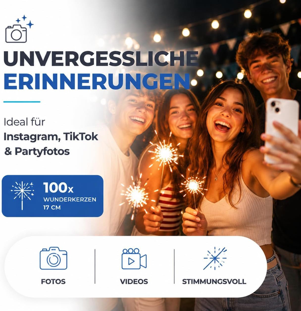 happy sparks® Geburtstagskerze Wunderkerzen 17 cm - Sternspritzer - Feuerwerk Silvester (Packung, 100-tlg., 100x Wunderkerzen 17 cm), Kat. F1