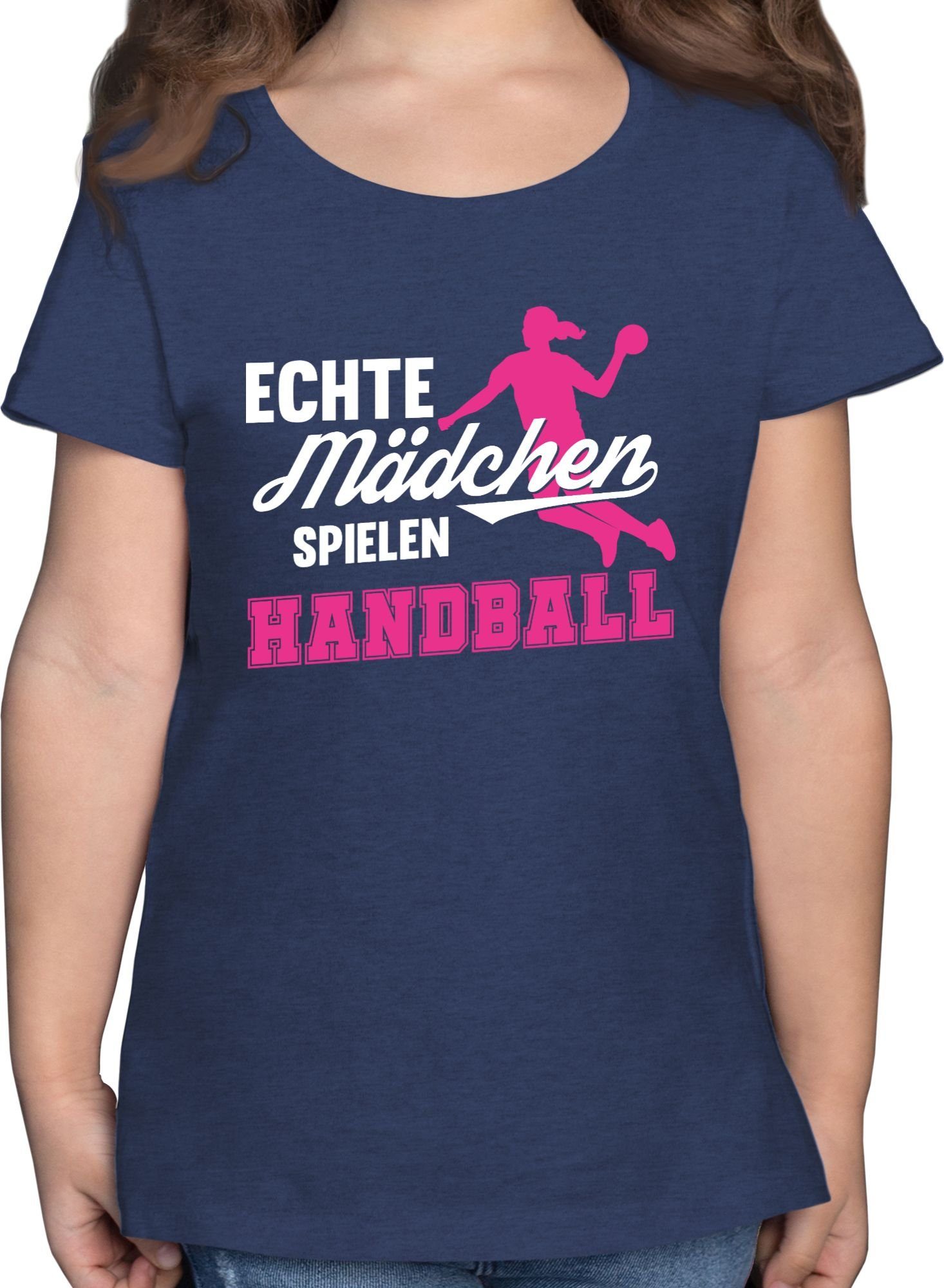 Shirtracer T-Shirt Echte Mädchen spielen Handball weiß / fuchsia Kinder Sport Kleidung 1 Dunkelblau Meliert