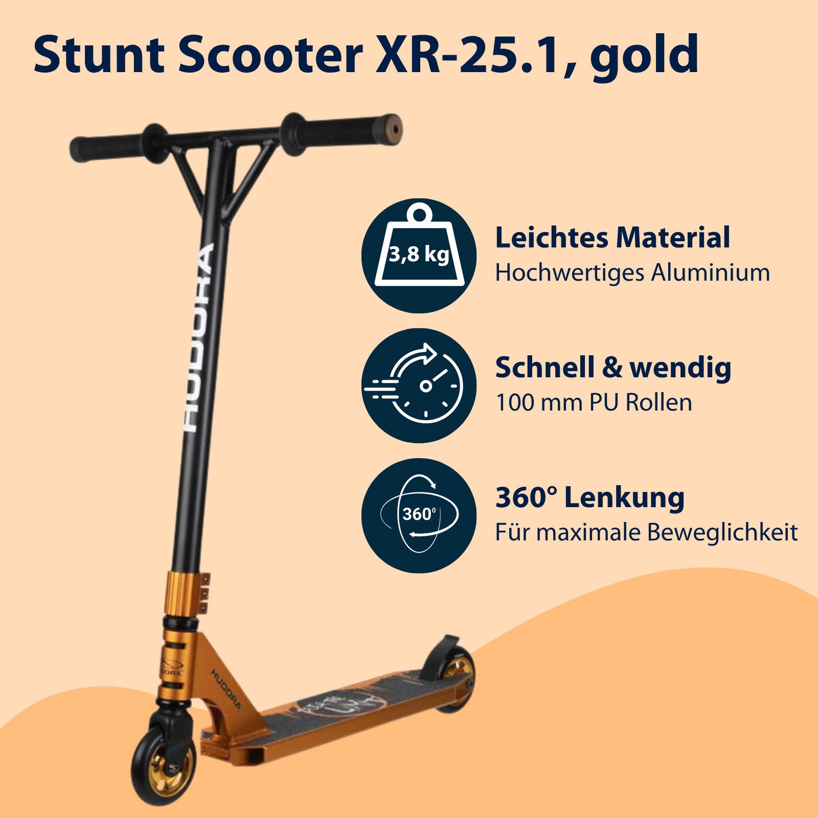 Hudora Cityroller Stunt Scooter XR-25.1, Trickroller, Tretroller, extrem robuster Kickscooter für Freestyler