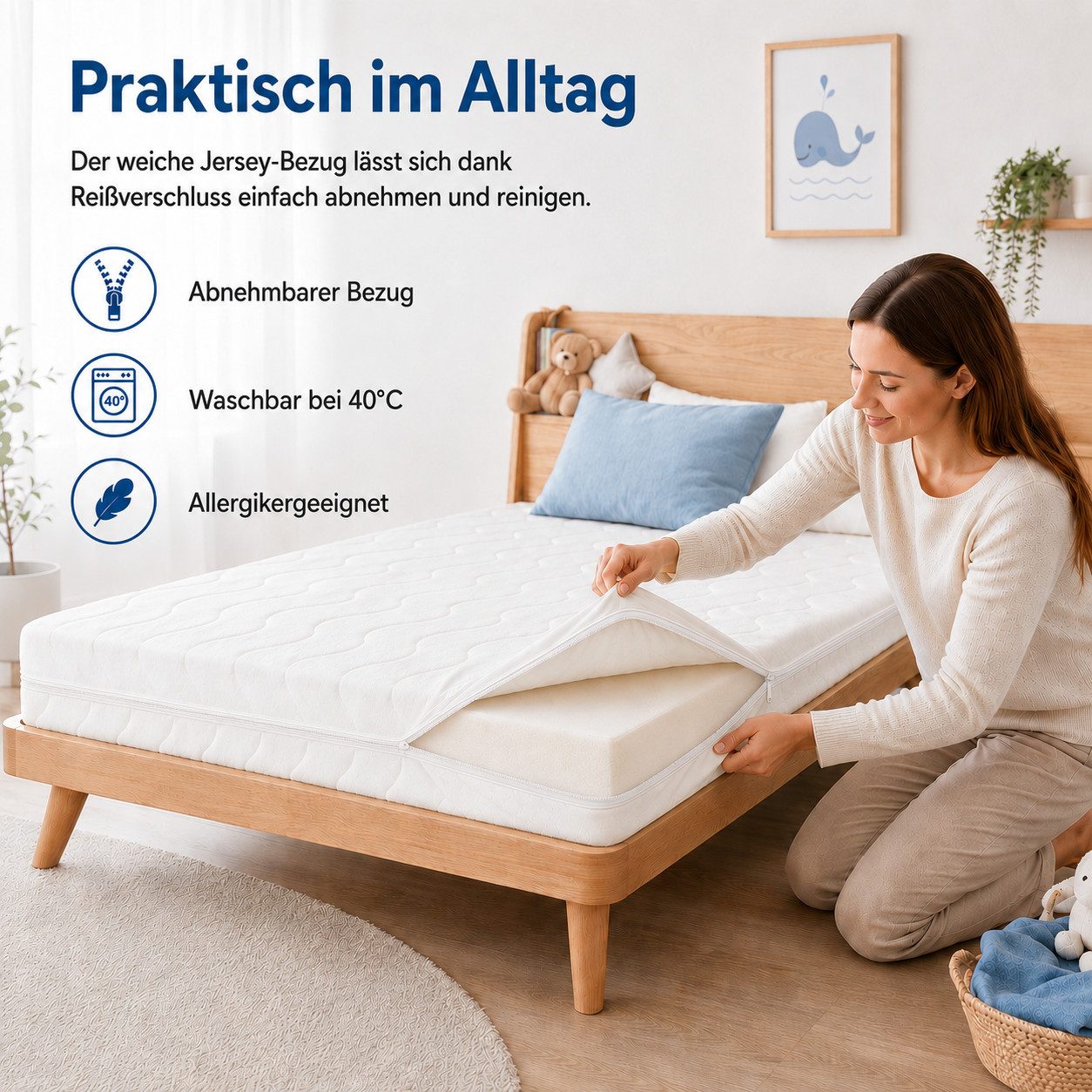 Kindermatratze Easy Active Kaltschaummatratze 90x200 cm mit Bezug, Best for Home, 10 cm hoch, (Einzelartikel, 60x120 70x140 80x160 80x180 90x200 140x200 180x200 – Bild 4 von 5