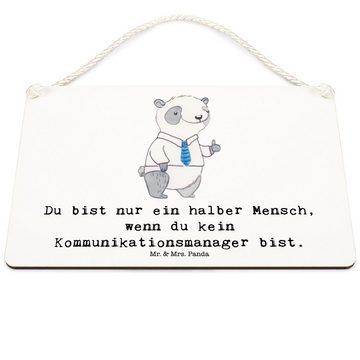 Mr. & Mrs. Panda Hinweisschild DIN A6 Kommunikationsmanager Herz - Weiß - Geschenk, Holzschild, inte, (1 St), Mit Kordel