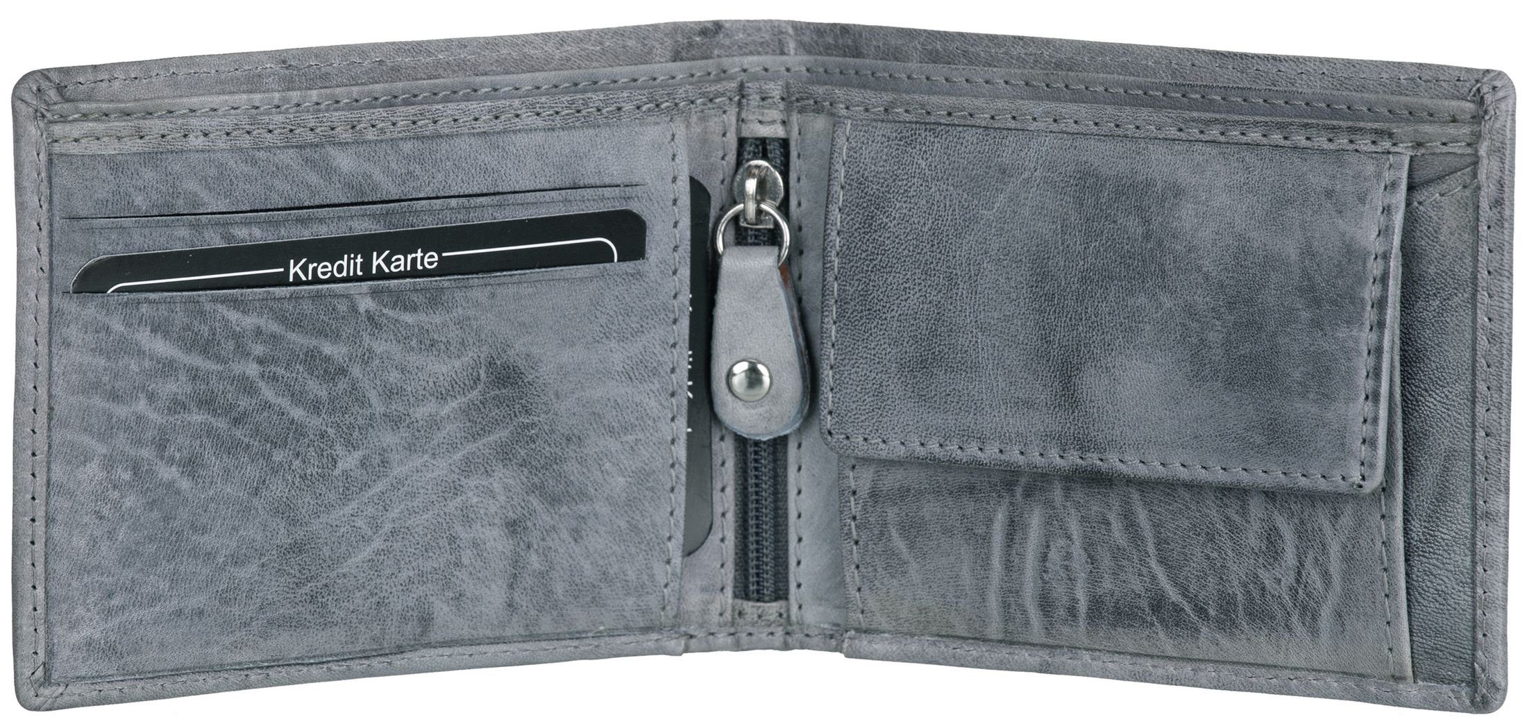 J.Jones Geldbörse, Geldbörse flach und RFID-Schutz Münzfach grau Geldbeutel Echt faltbar Leder Portemonnaie