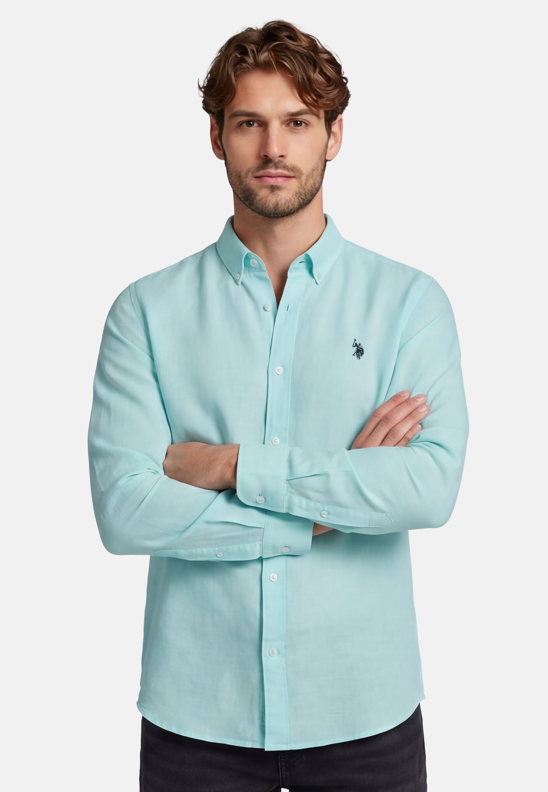 U.S. Polo Assn. Leinenhemd USBlaake Herren Leinenhemd – Sommerhemd luftig mit Button-Down-Kragen Leichtes Hemd aus Leinenmix mit Knopfleiste