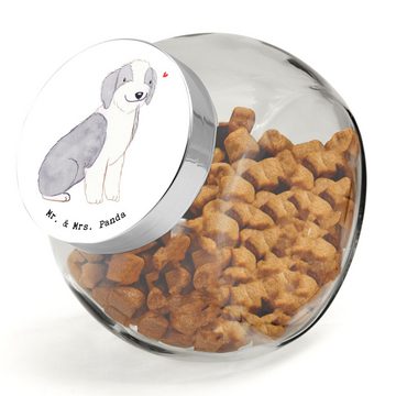 Mr. & Mrs. Panda Vorratsglas L 870ml Bearded Collie Moment - Weiß - Geschenk, Hundeleckerlies Behä, Premium Glas, (1-tlg), Nachhaltige Lagerung