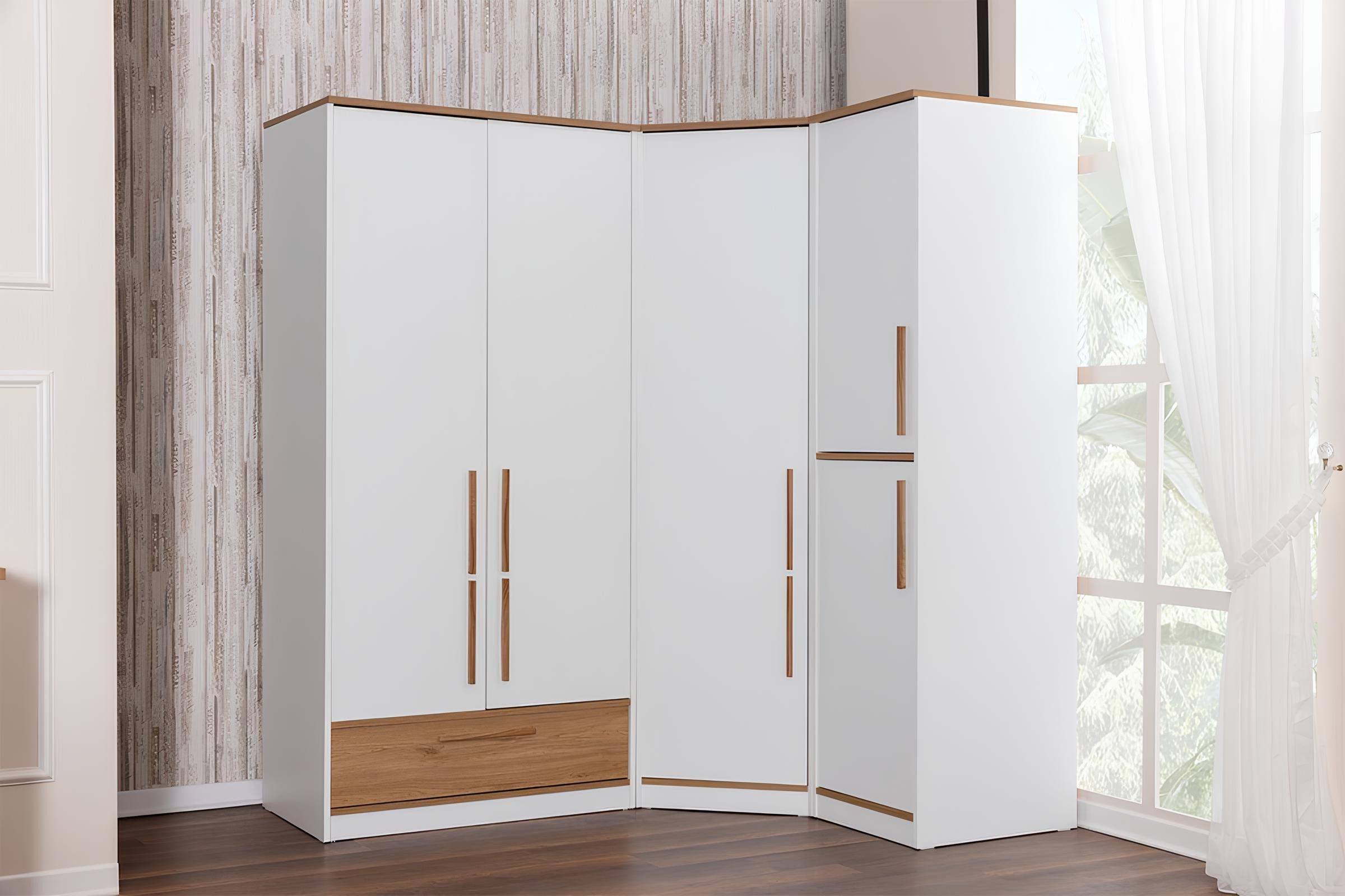 Xlmoebel Eckschrank Weißer Eckkleiderschrank aus Holz für das Kinderzimmer (1-St., Eckschrank) Hergestellt in Europa