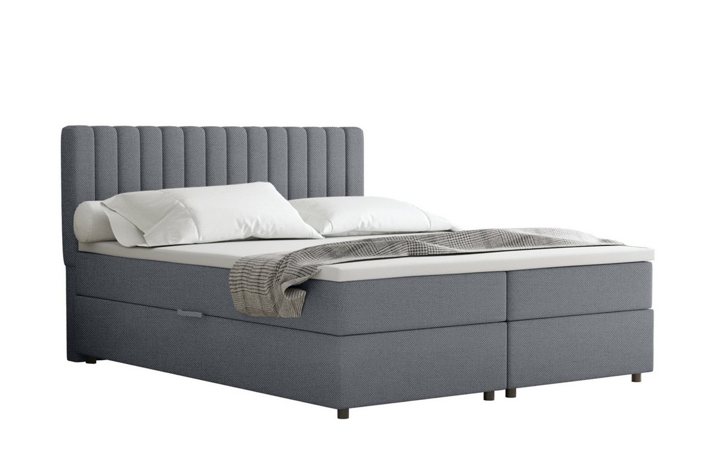 Homesy Boxspringbett EVEREST – Komfortables Doppelbett im modernen Design (Bett inkl. zwei Bettkästen und Topper), Große Auswahl an Polsterfarben, inklusive Matratze und Topper