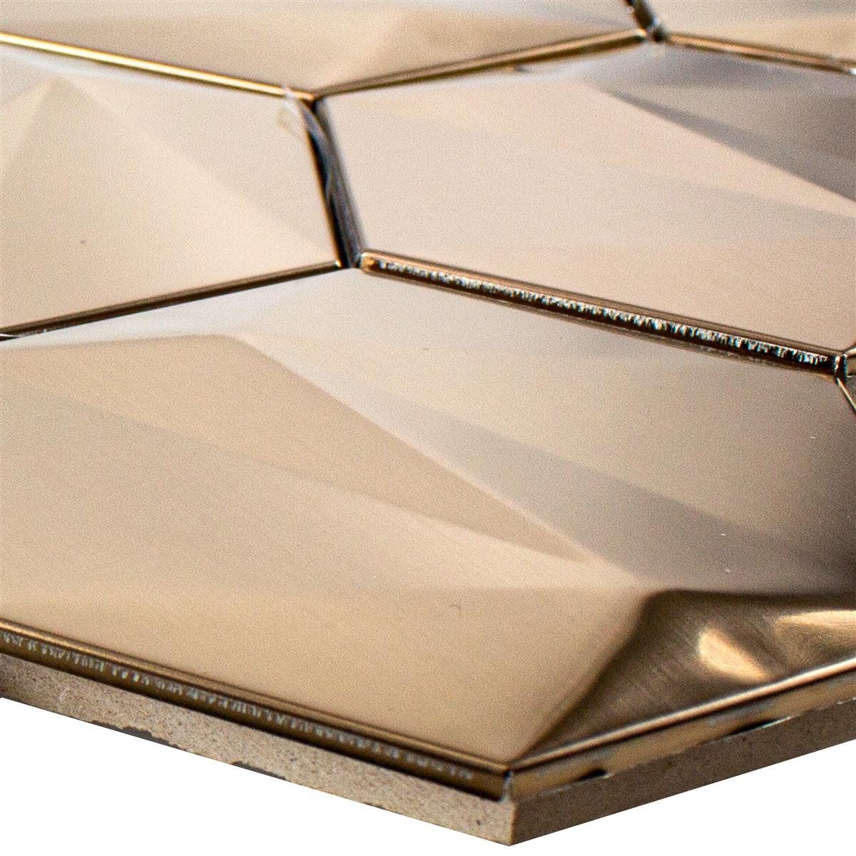 Mosafil Mosaikfliesen Edelstahl Mosaikfliesen Durango Hexagon 3D, Metall-Edelstahl 29.700x25.700, braun-kupfer, Verlegefertig auf ein Netz geklebt