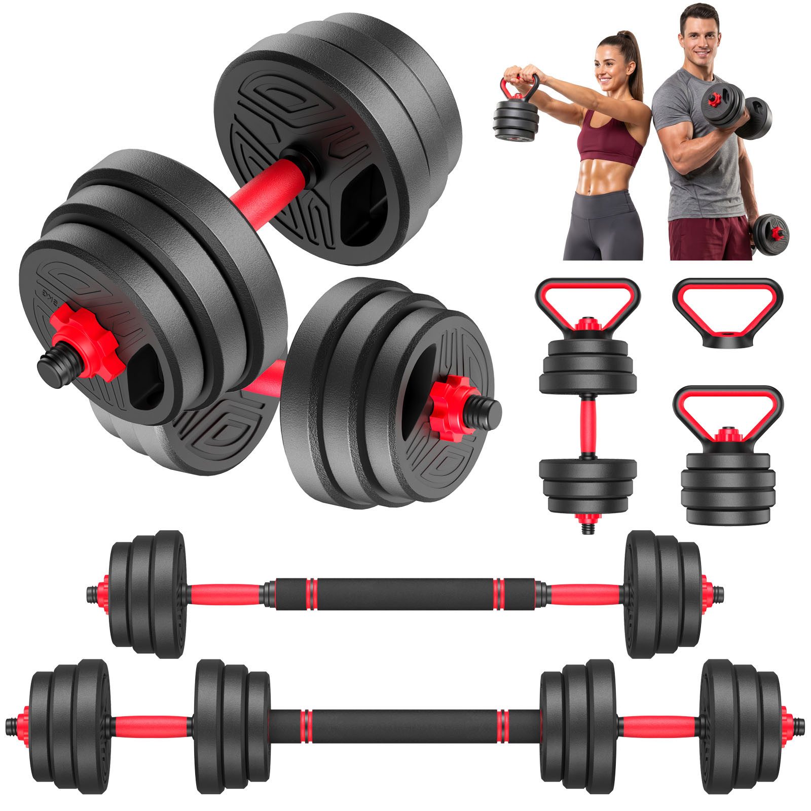 Gywowken Hantel-Set Hanteln mit Verbindungsstange - Set mit 2 verstellbaren Hantelsets, (Set, Set zum Muskelaufbau - Kurzhantelset für Zuhause, Fitnessstudio), mit 2 Hanteln, Gewichten und 4 Sternverschlüssen