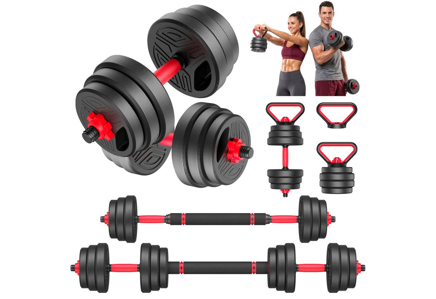 Gywowken Hantel-Set Hanteln mit Verbindungsstange - Set mit 2 verstellbaren Hantelsets, (Set, Set zum Muskelaufbau - Kurzhantelset für Zuhause, Fitnessstudio), mit 2 Hanteln, Gewichten und 4 Sternverschlüssen