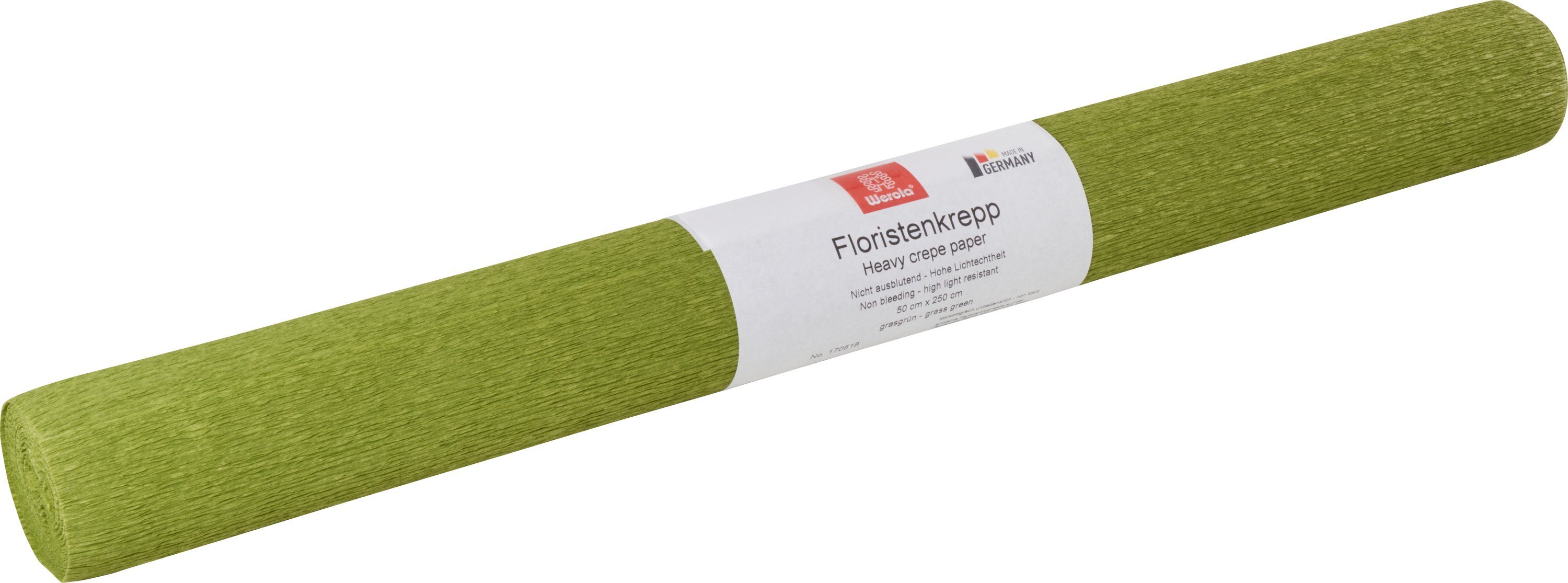 Werola Feinpapier Floristen-Kreppapier, 250 cm x 50 cm, farbfest Grasgrün